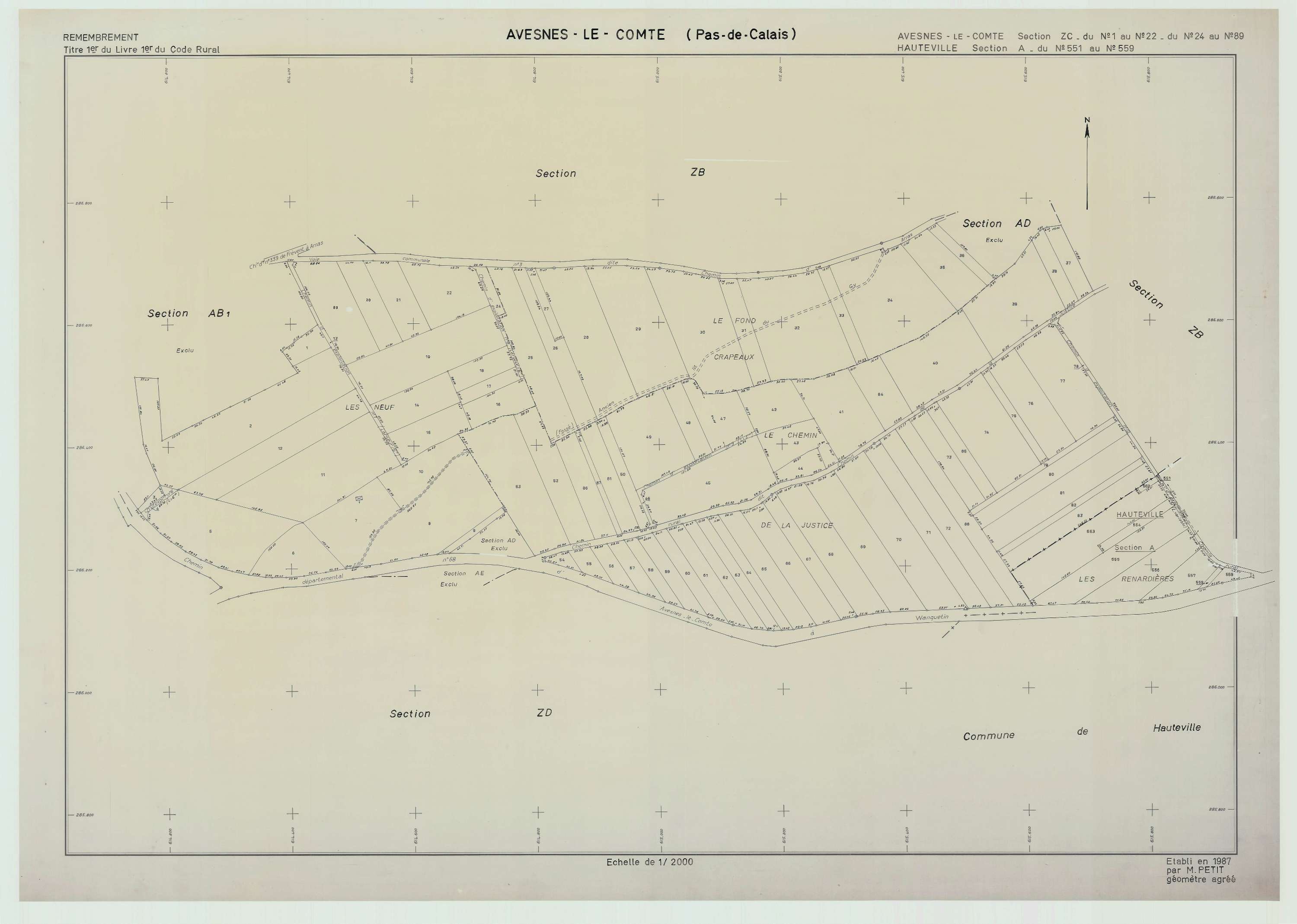 Avesnes-le-Comte - Plan de remembrement : section ZC.