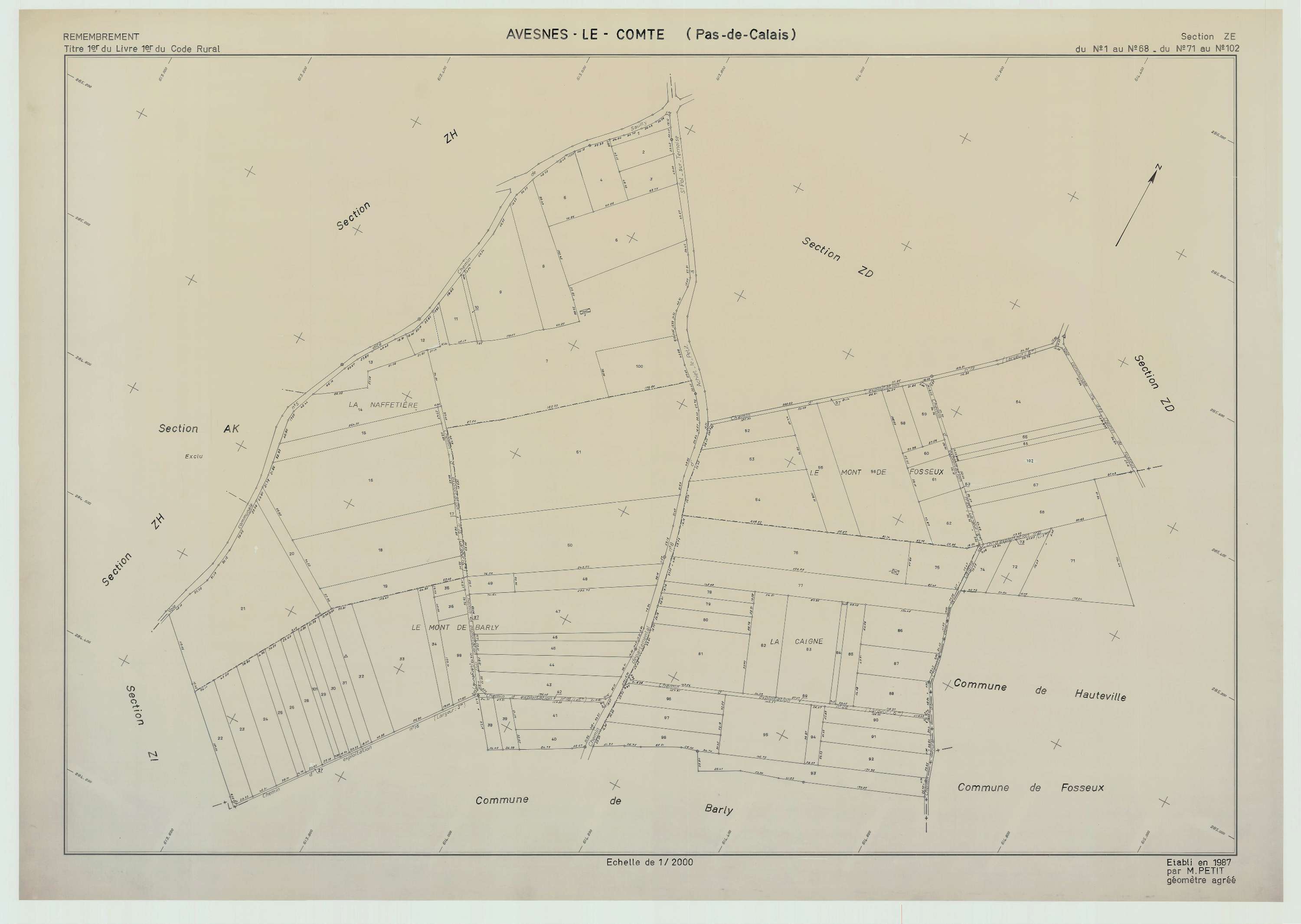 Avesnes-le-Comte - Plan de remembrement : section ZE.