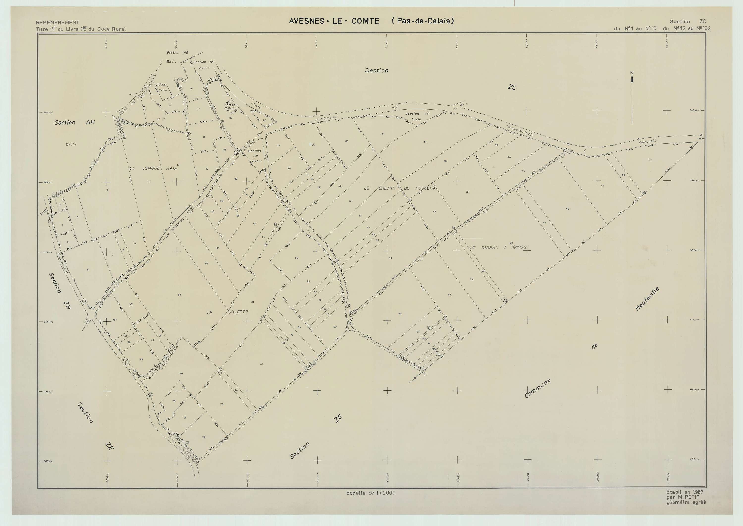 Avesnes-le-Comte - Plan de remembrement : section ZD.