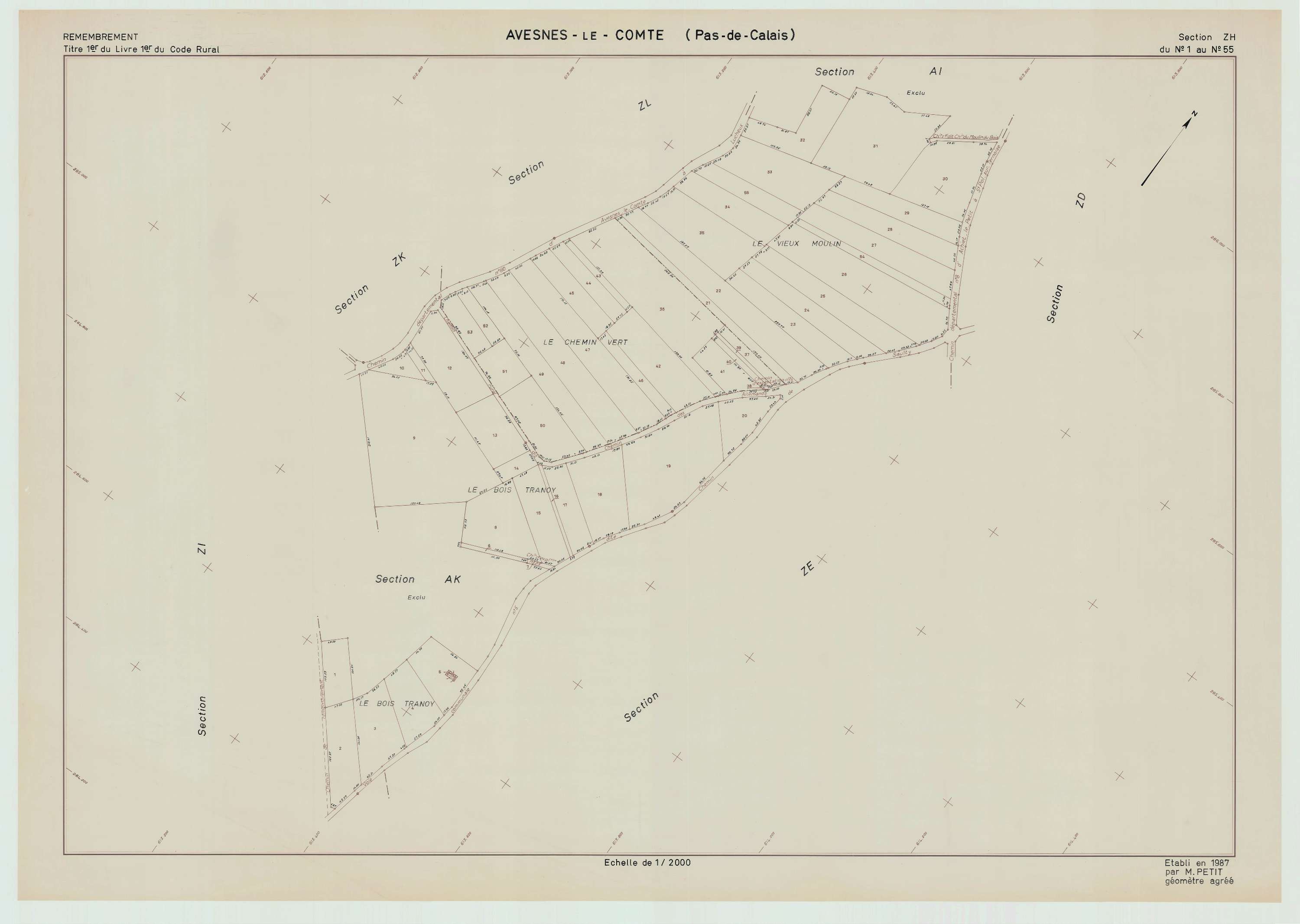 Avesnes-le-Comte - Plan de remembrement : section ZH.