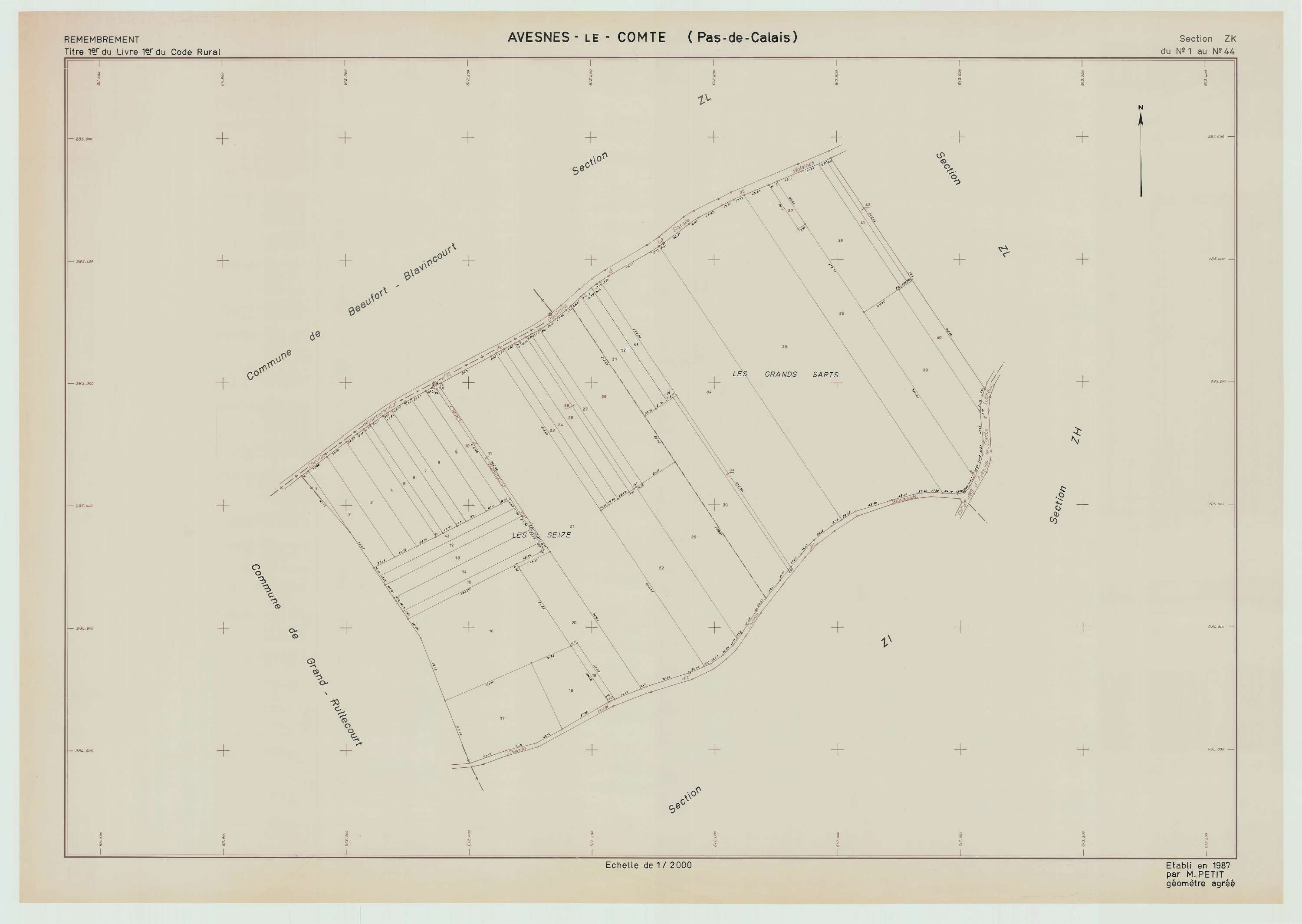 Avesnes-le-Comte - Plan de remembrement : section ZK.