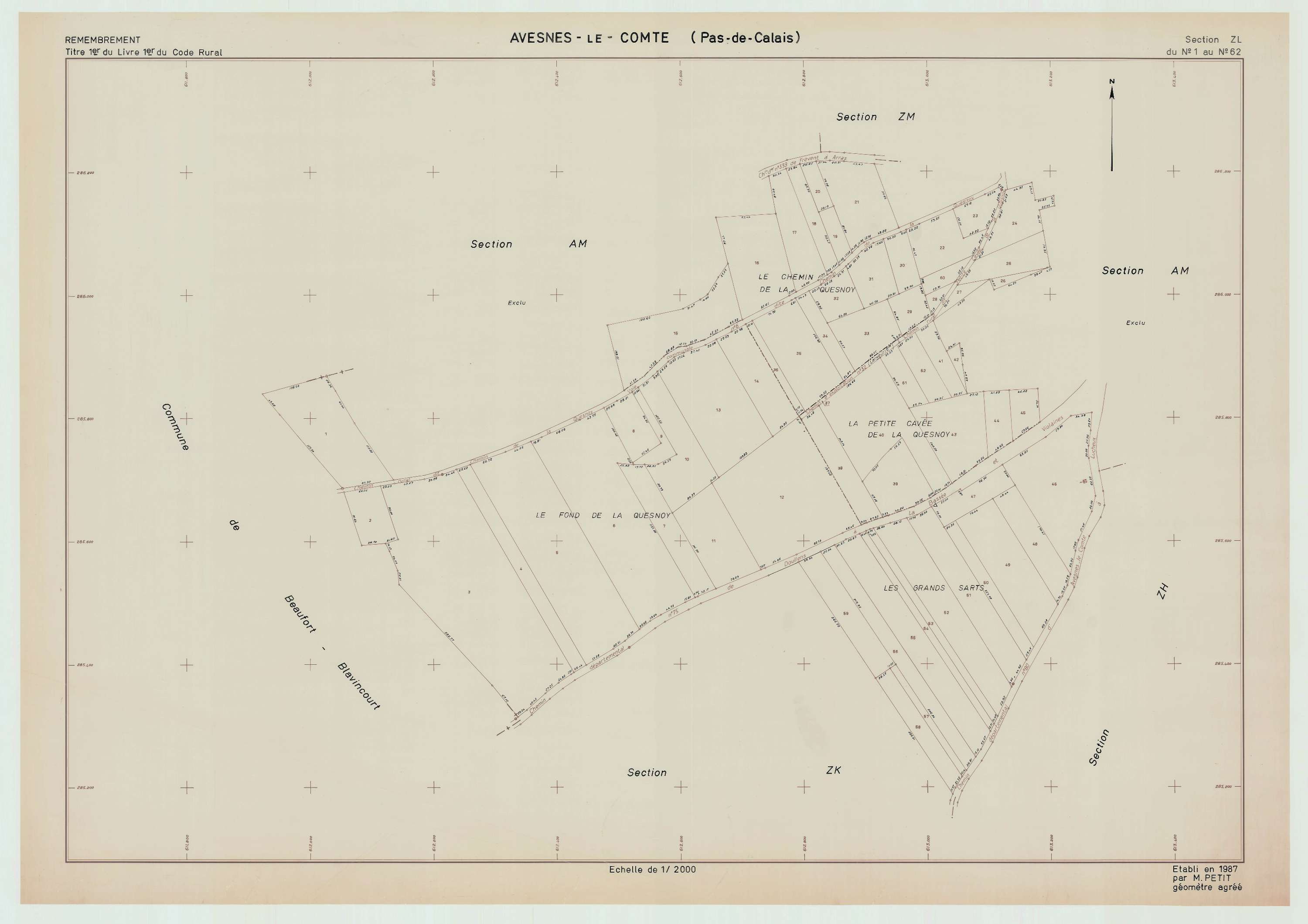 Avesnes-le-Comte - Plan de remembrement : section ZL.