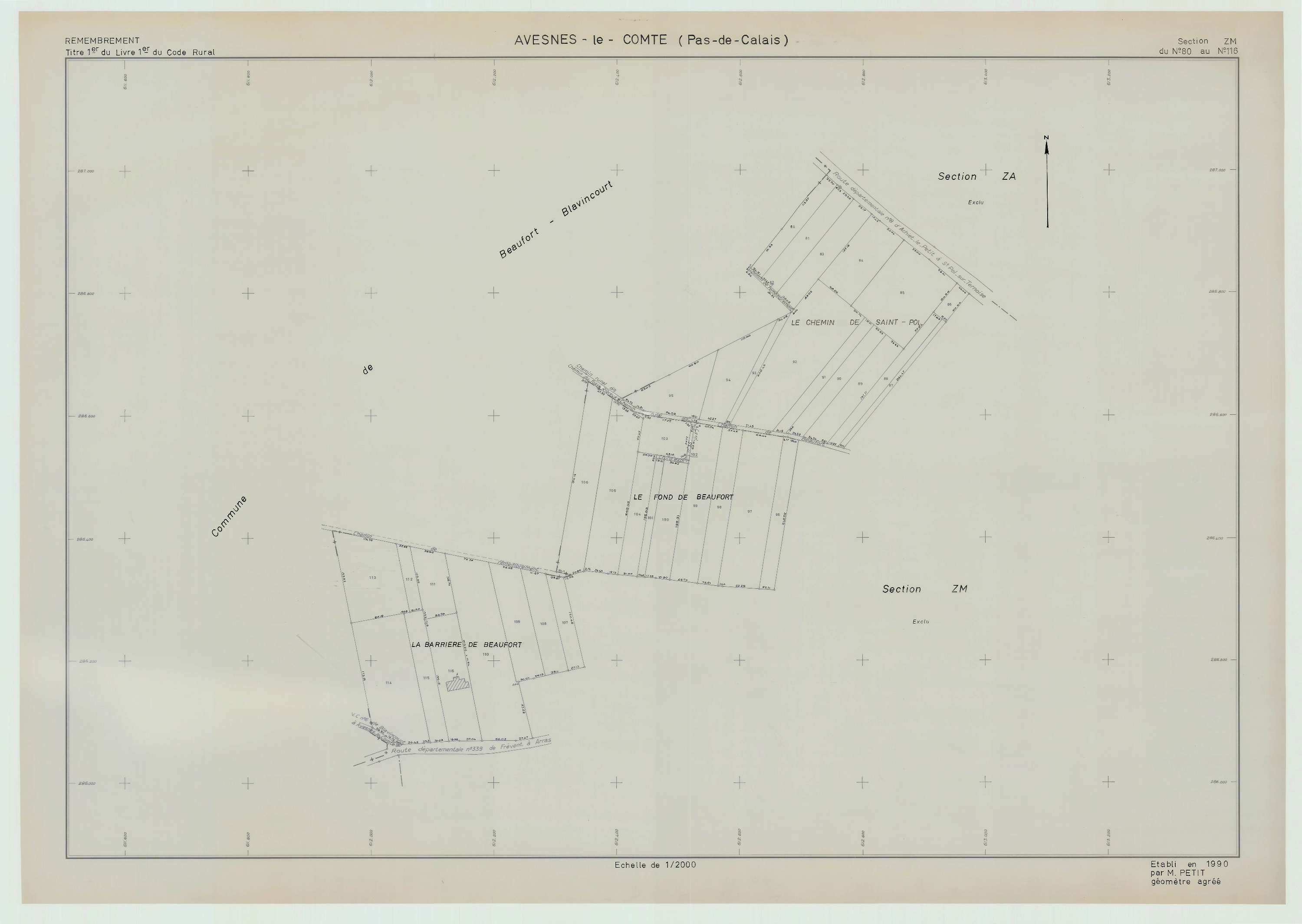 Avesnes-le-Comte - Plan de remembrement : section ZM.