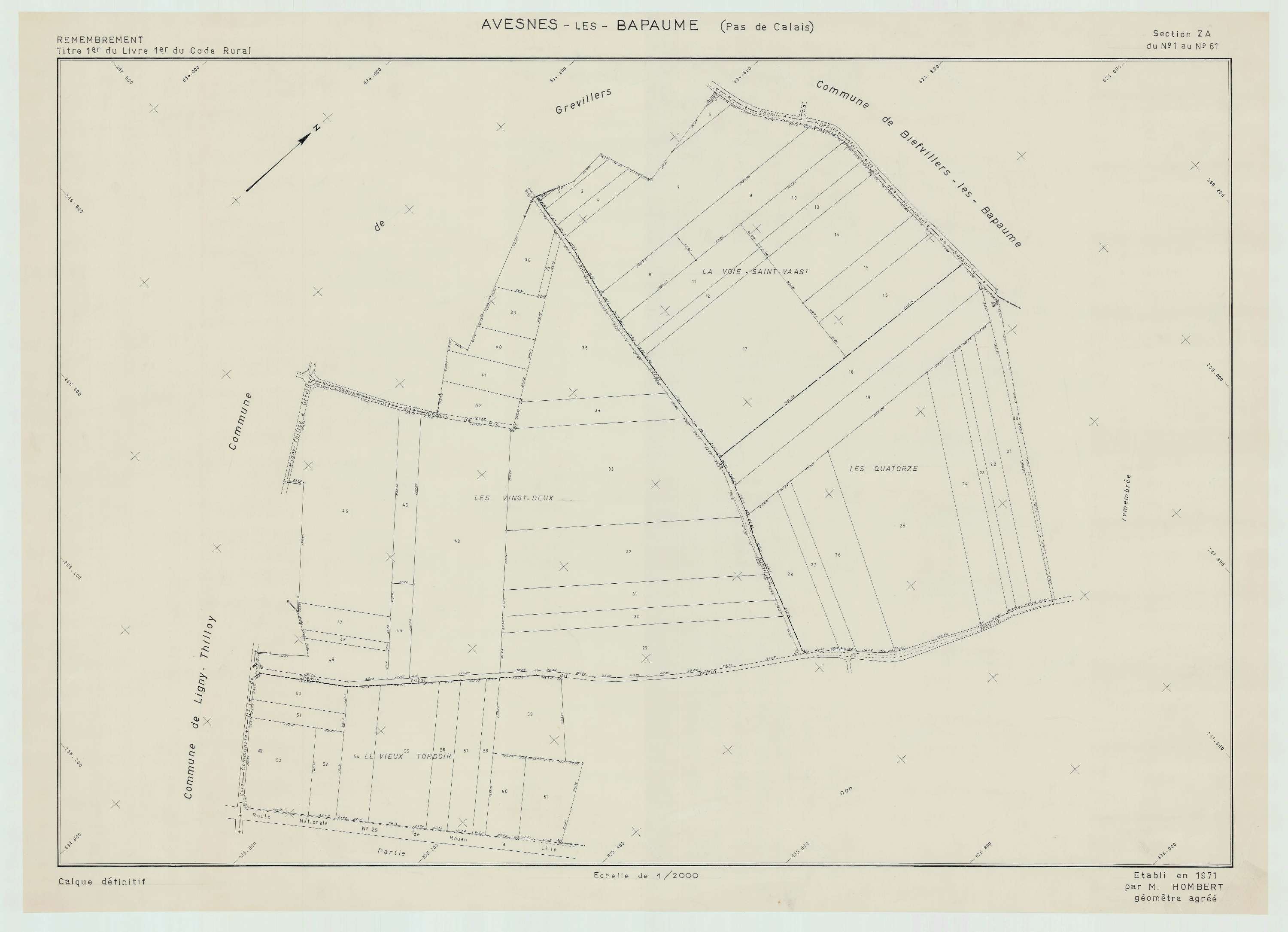 Avesnes-lès-Bapaume - Plan de remembrement : section ZA.