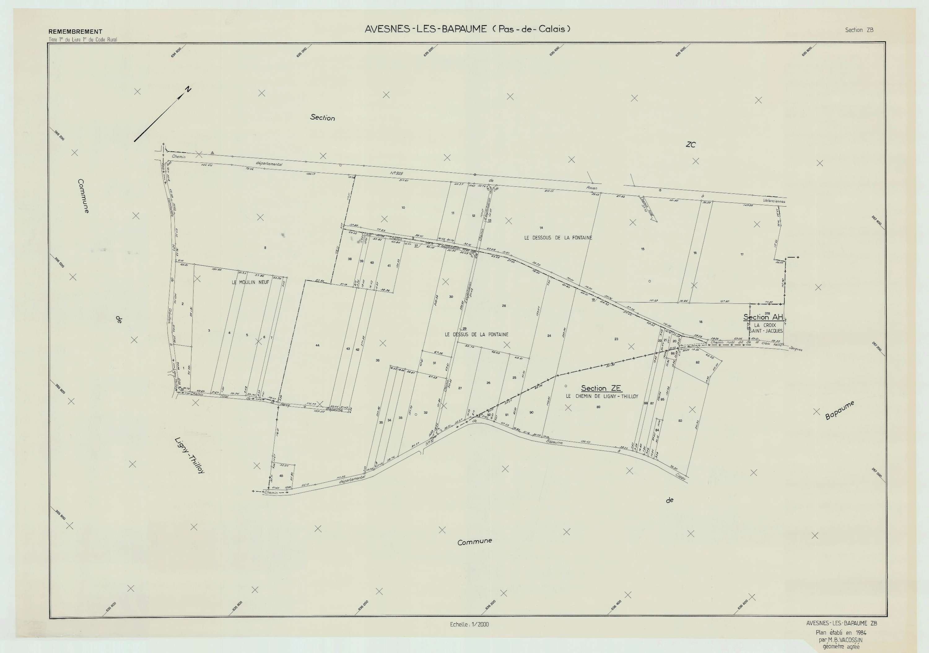 Avesnes-lès-Bapaume - Plan de remembrement : section ZB.