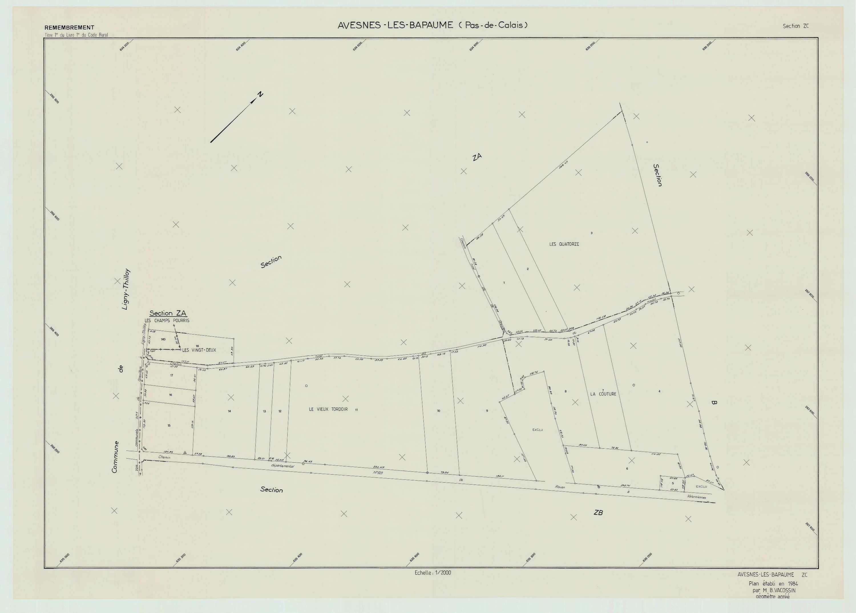 Avesnes-lès-Bapaume - Plan de remembrement : section ZC.