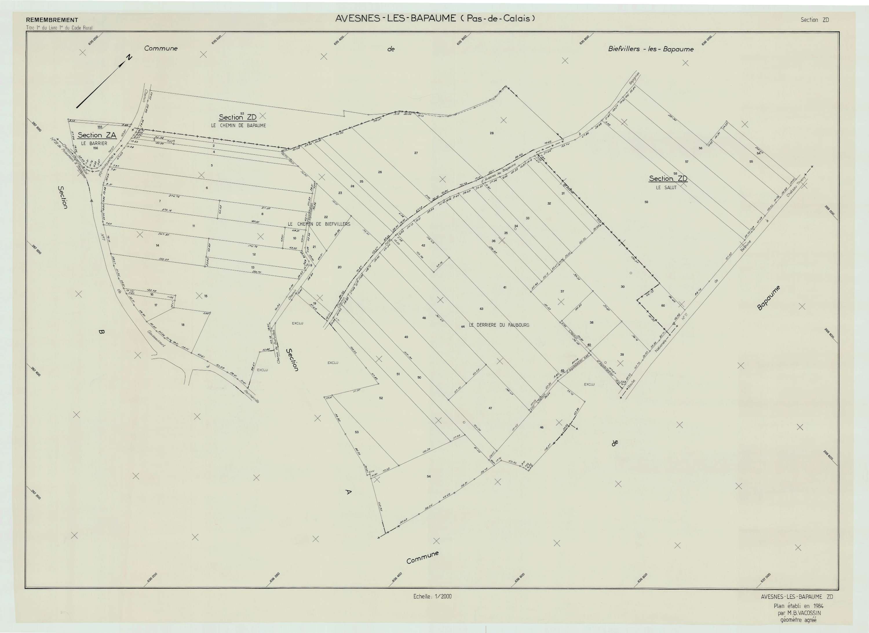Avesnes-lès-Bapaume - Plan de remembrement : section ZD.