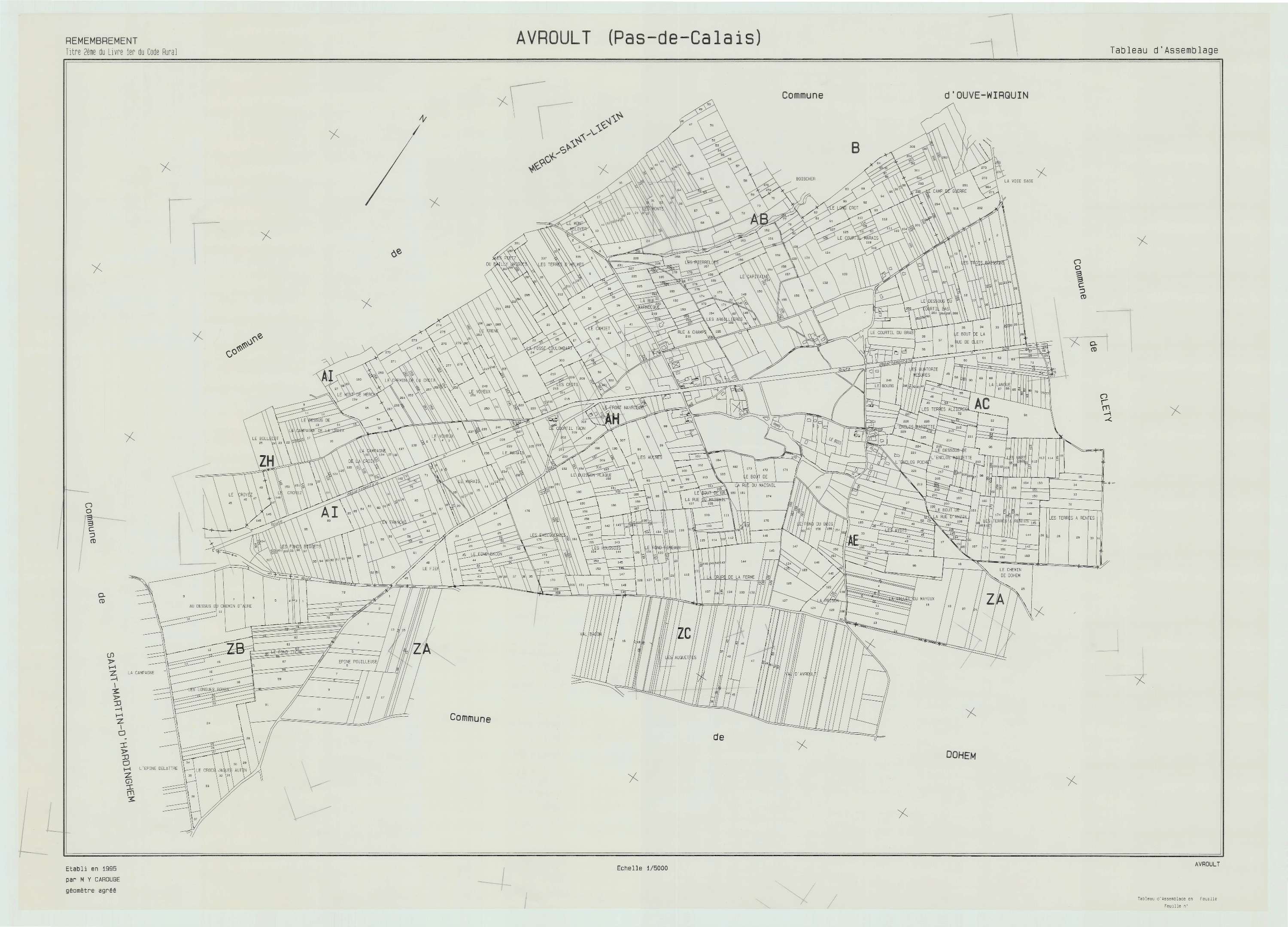 Avroult - Plan cadastral : tableau d'assemblage antérieur au remembrement.