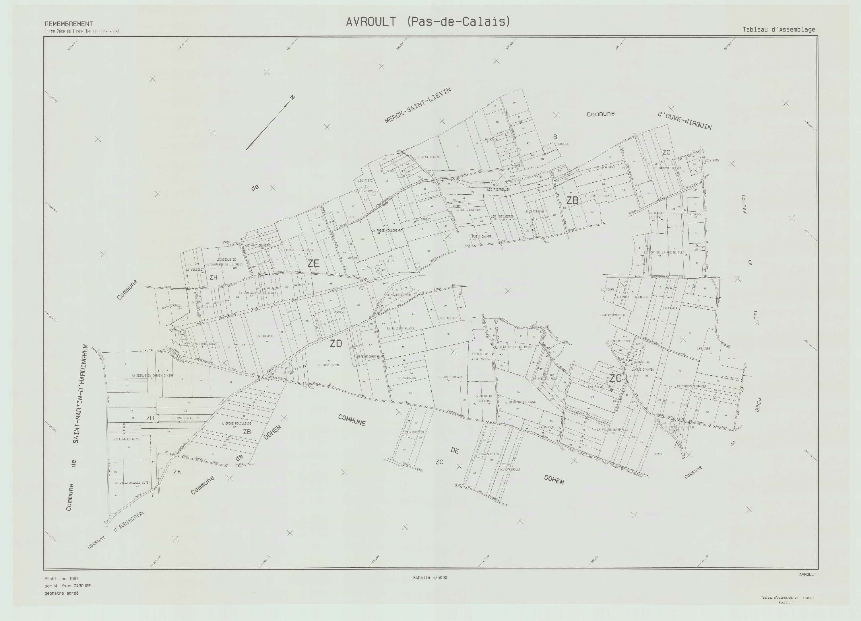 Avroult - Plan cadastral : tableau d'assemblage postérieur au remembrement.