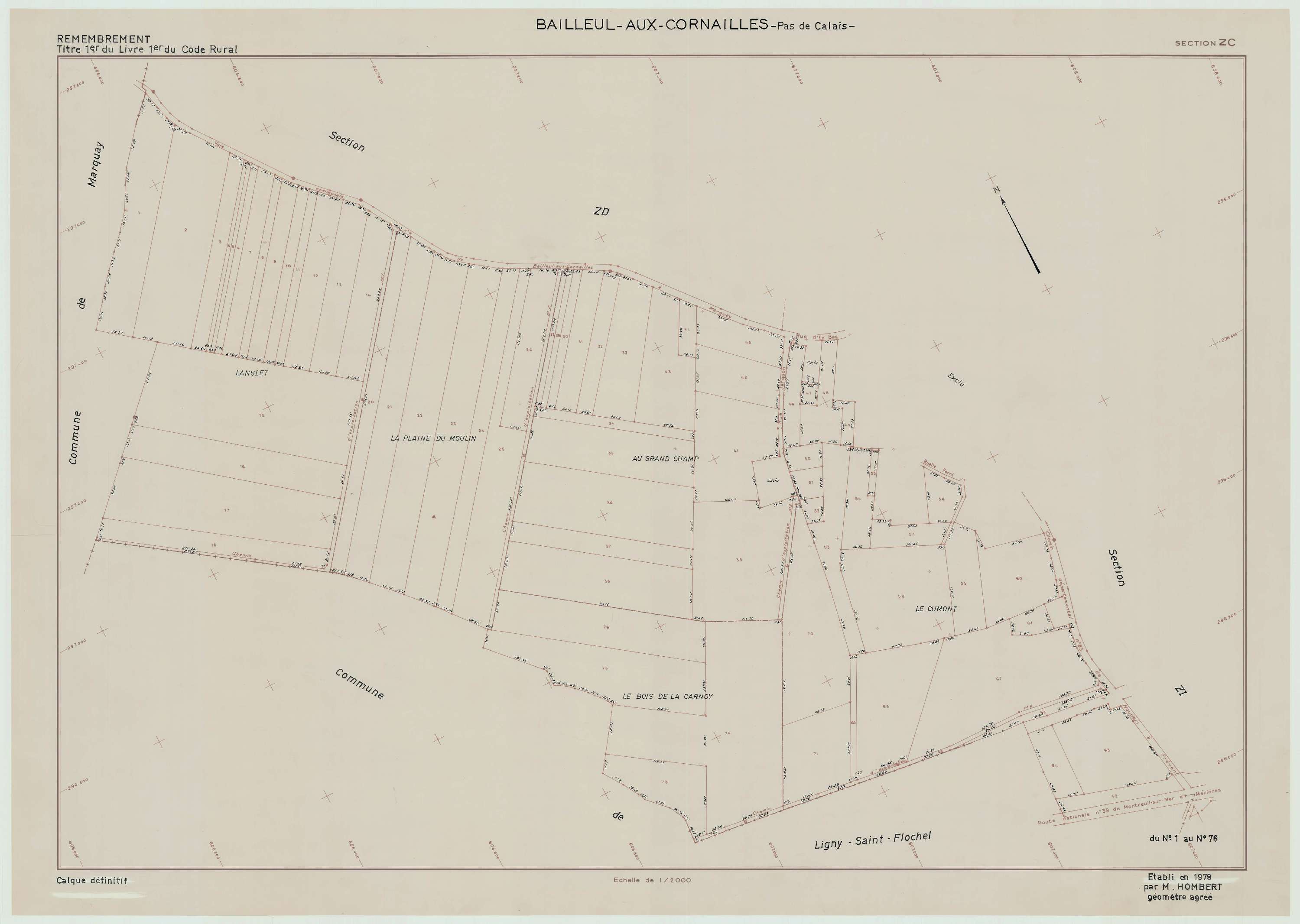 Bailleul-aux-Cornailles - Plan de remembrement : section ZC.