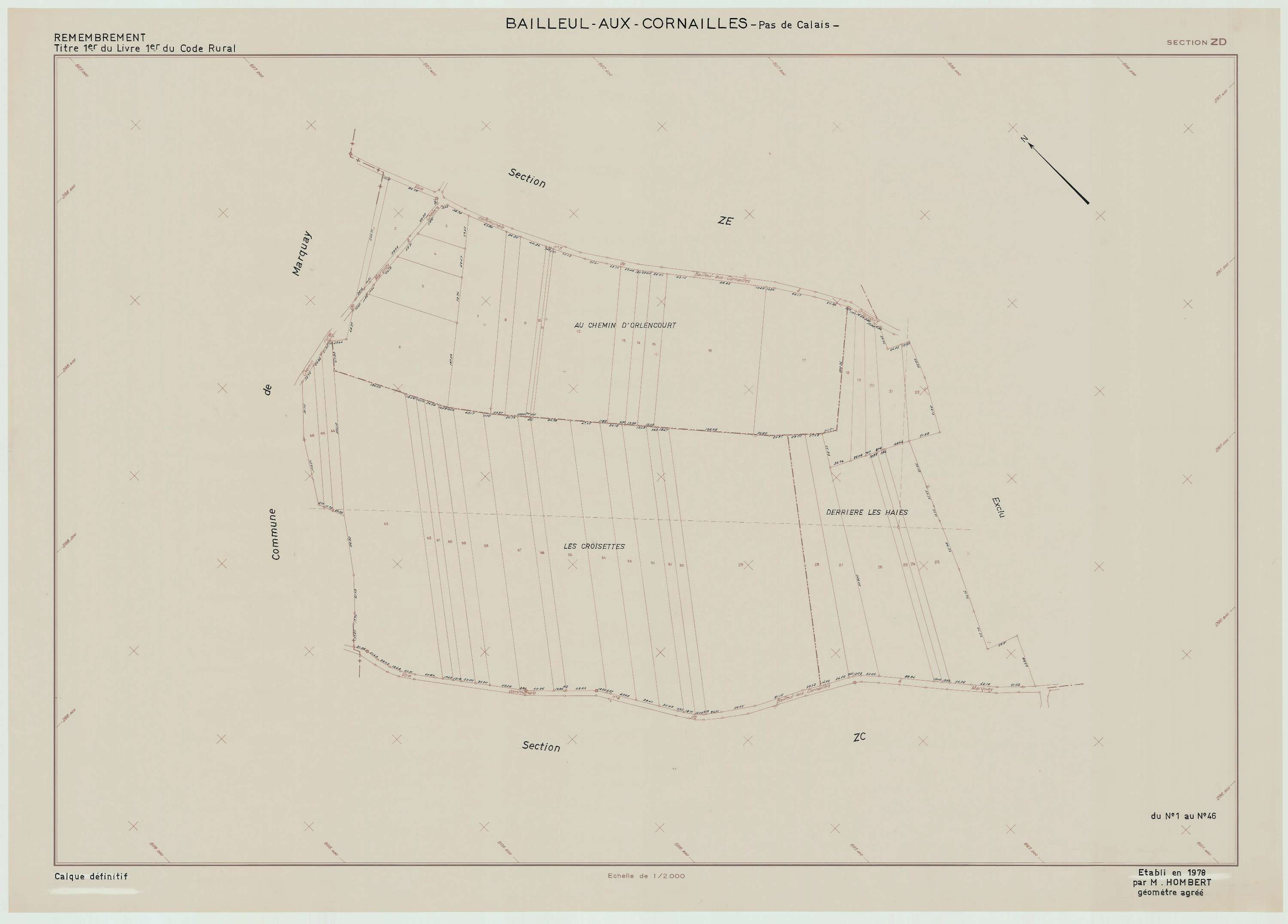 Bailleul-aux-Cornailles - Plan de remembrement : section ZD.