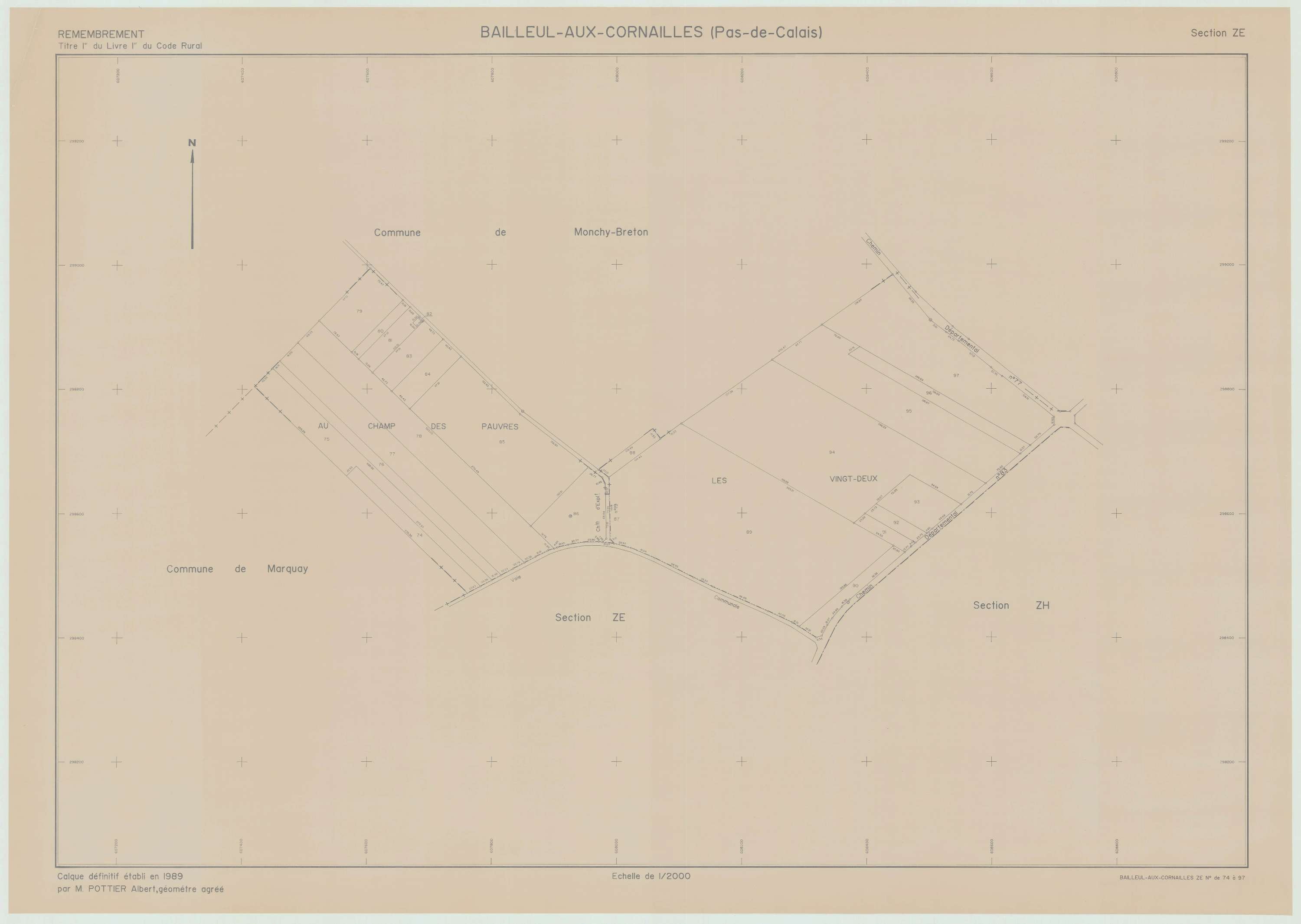 Bailleul-aux-Cornailles - Plan de remembrement : section ZE.