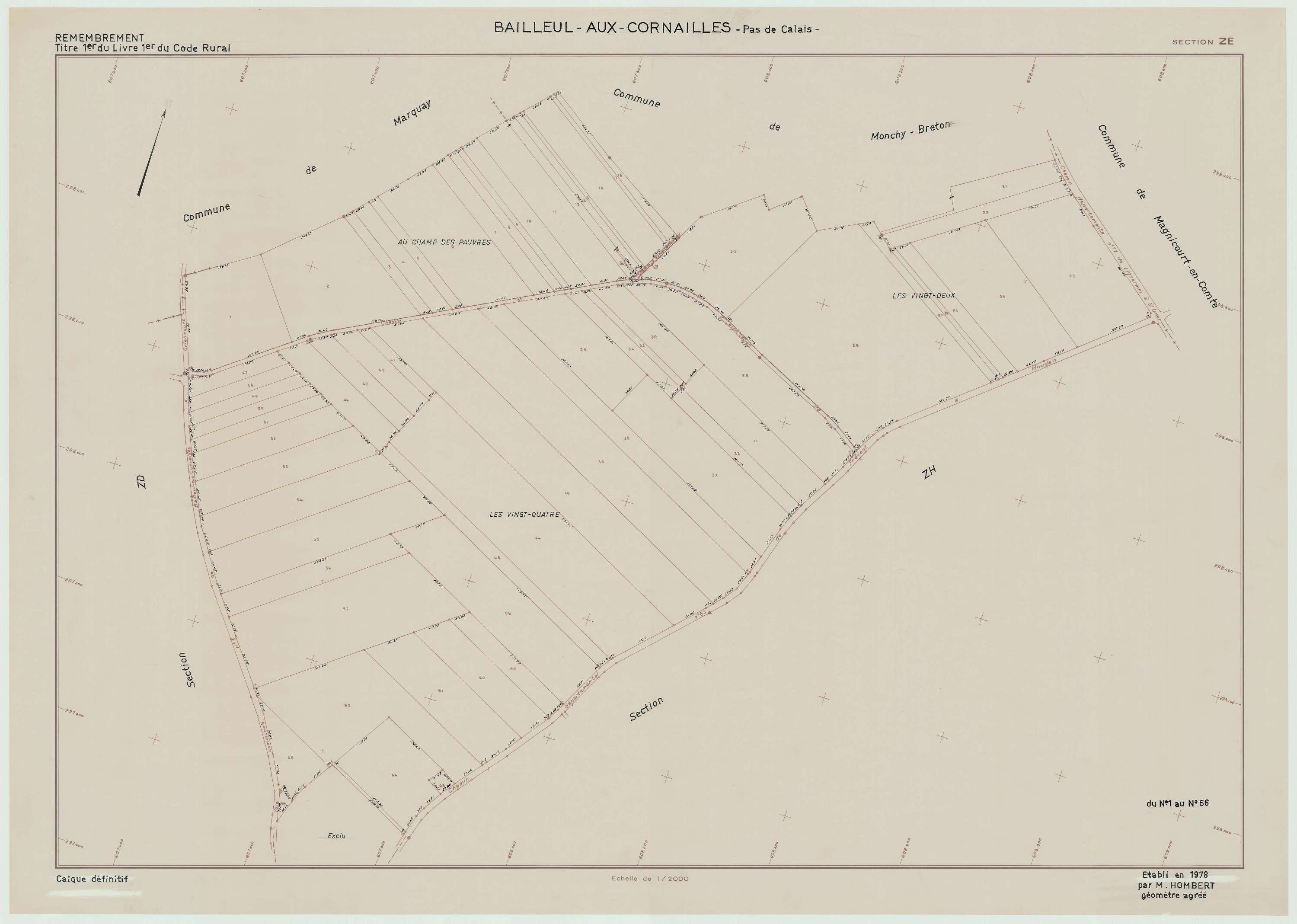 Bailleul-aux-Cornailles - Plan de remembrement : section ZE.