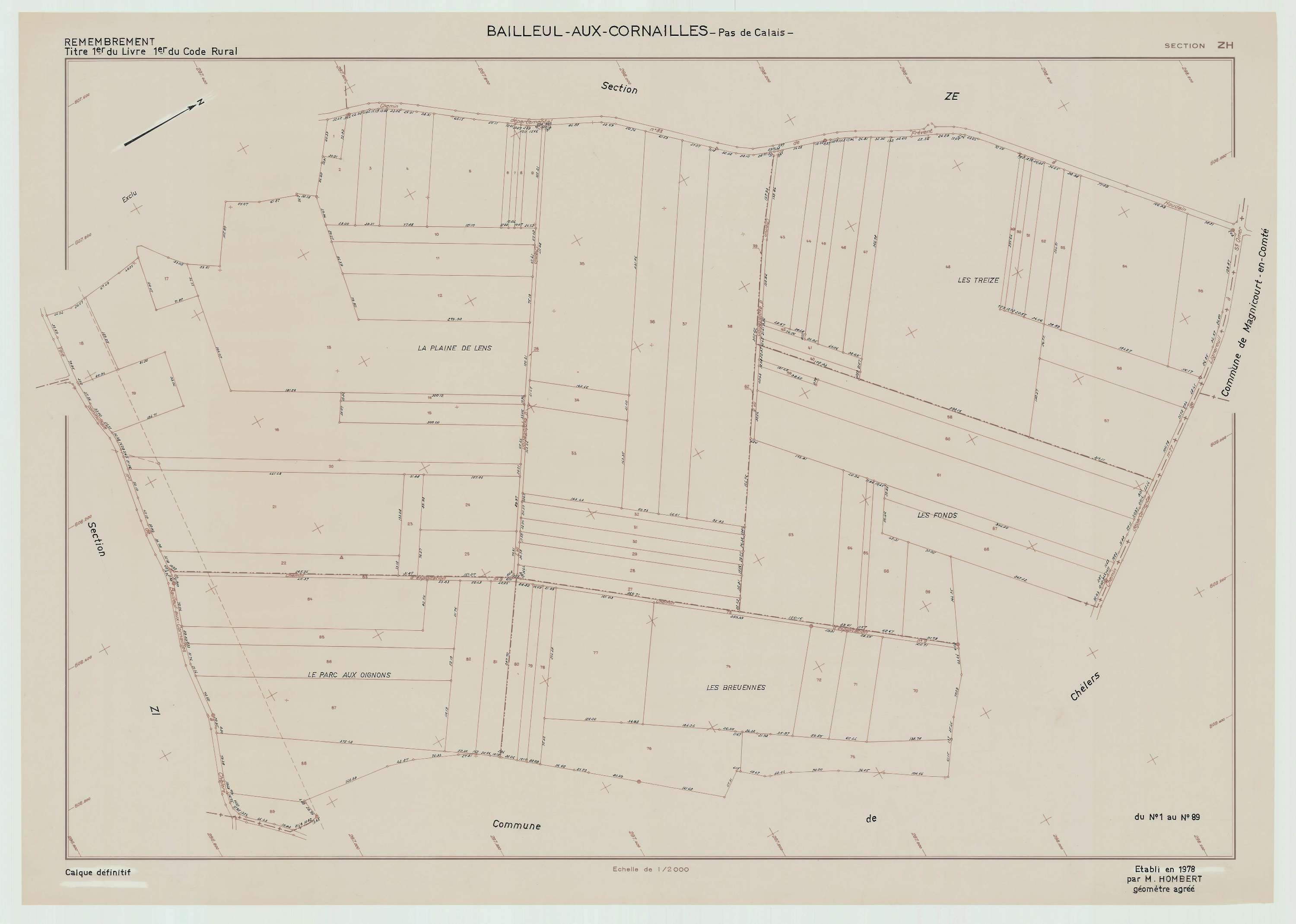 Bailleul-aux-Cornailles - Plan de remembrement : section ZH.