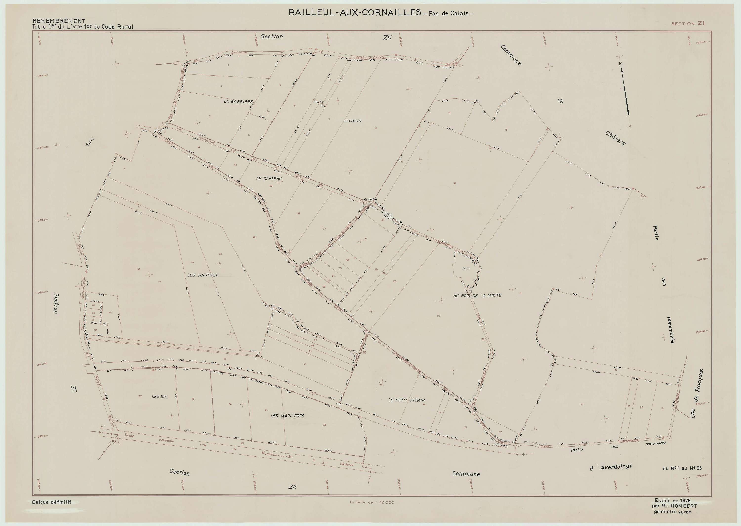 Bailleul-aux-Cornailles - Plan de remembrement : section ZI.