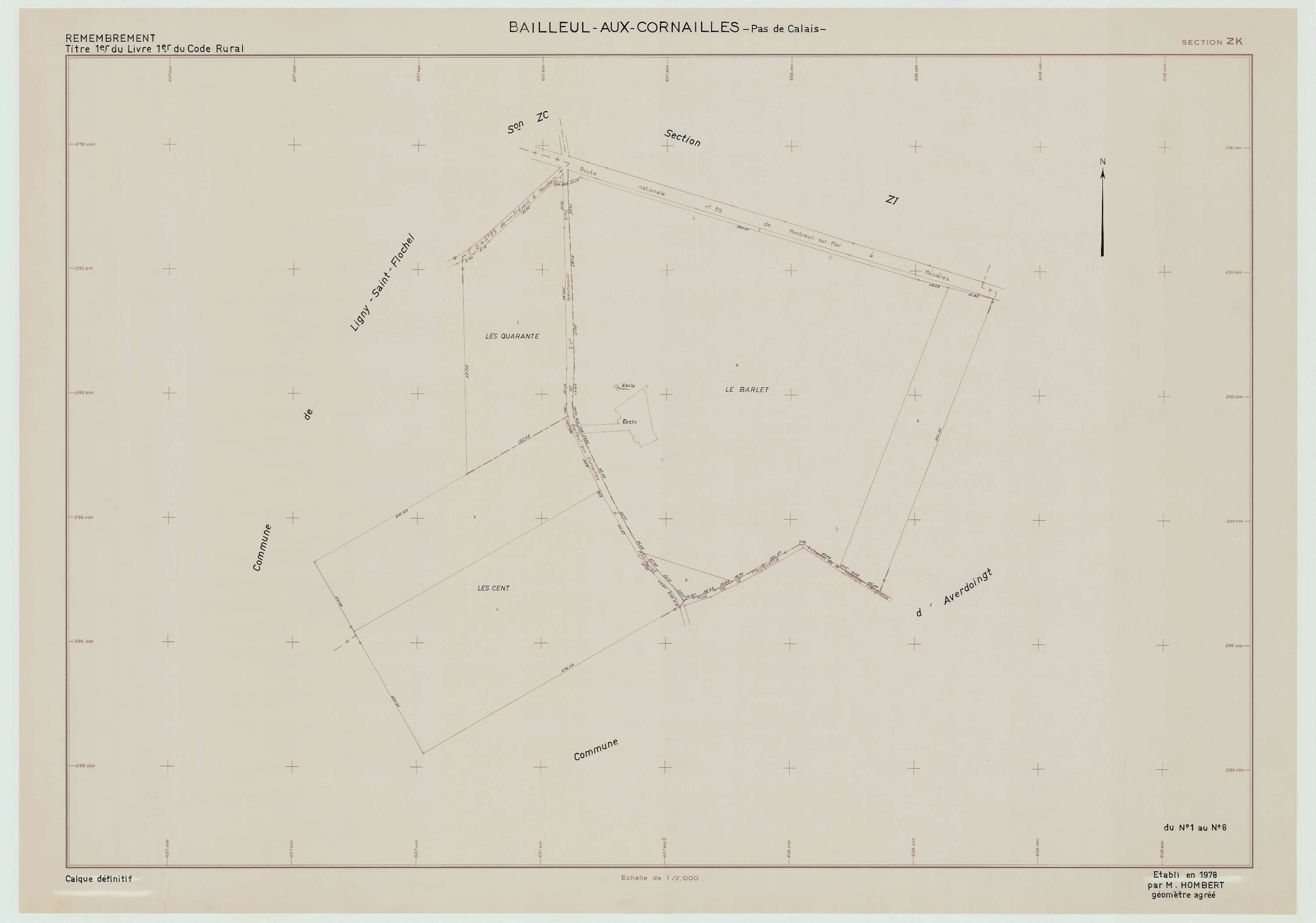 Bailleul-aux-Cornailles - Plan de remembrement : section ZK.