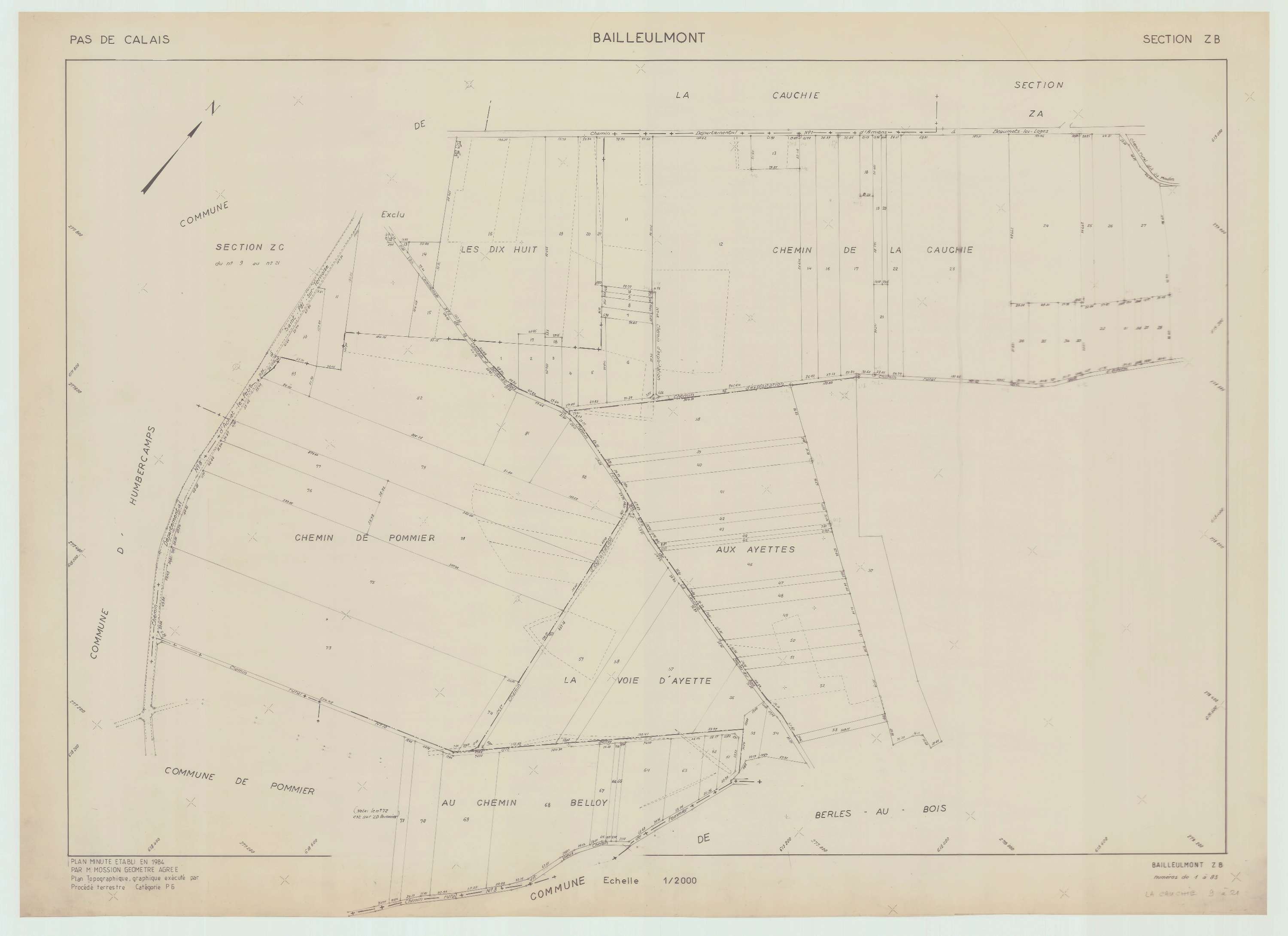 Bailleulmont - Plan de remembrement : section ZB.