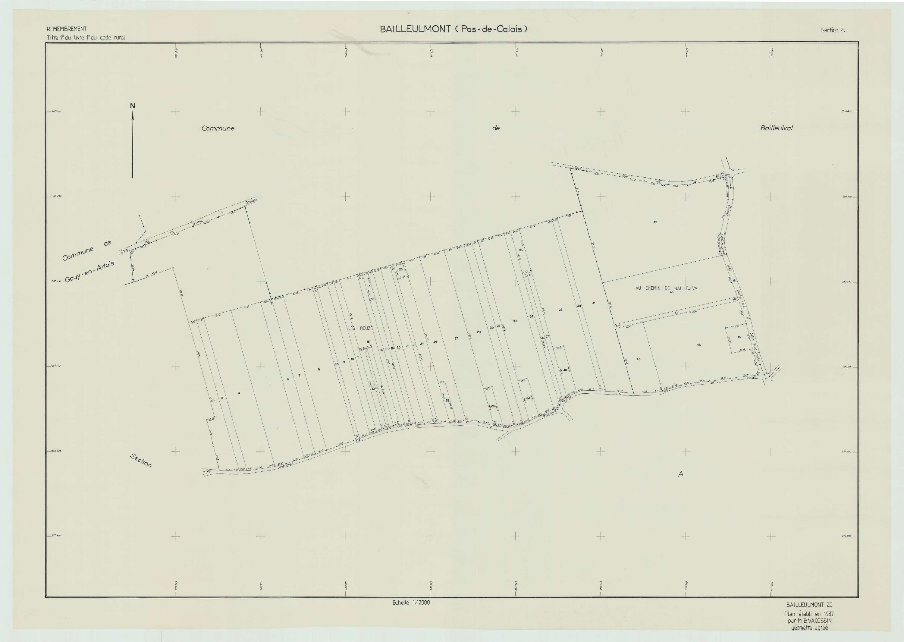 Bailleulmont - Plan de remembrement : section ZC.