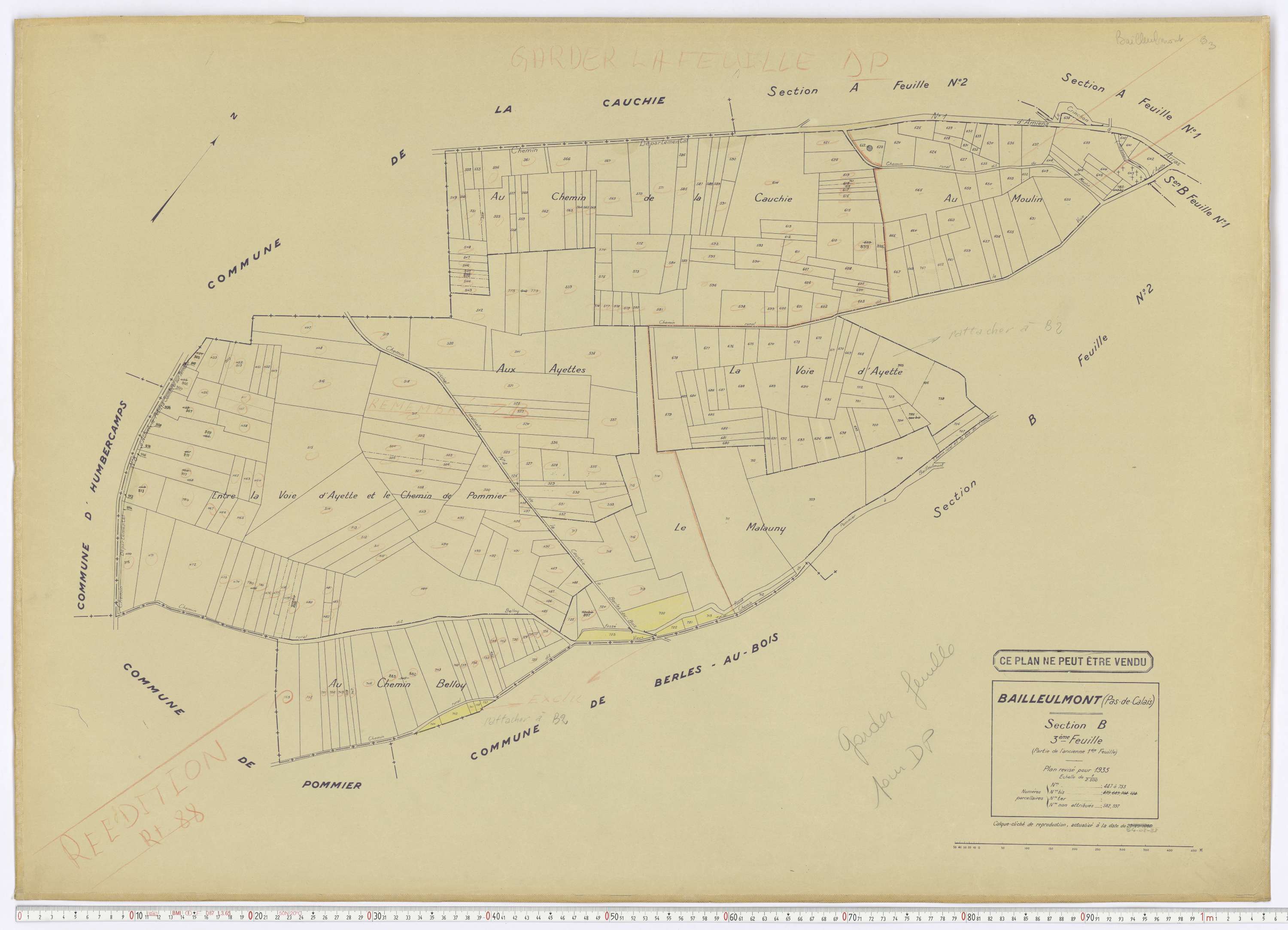Bailleulmont - Section B, feuille 3.