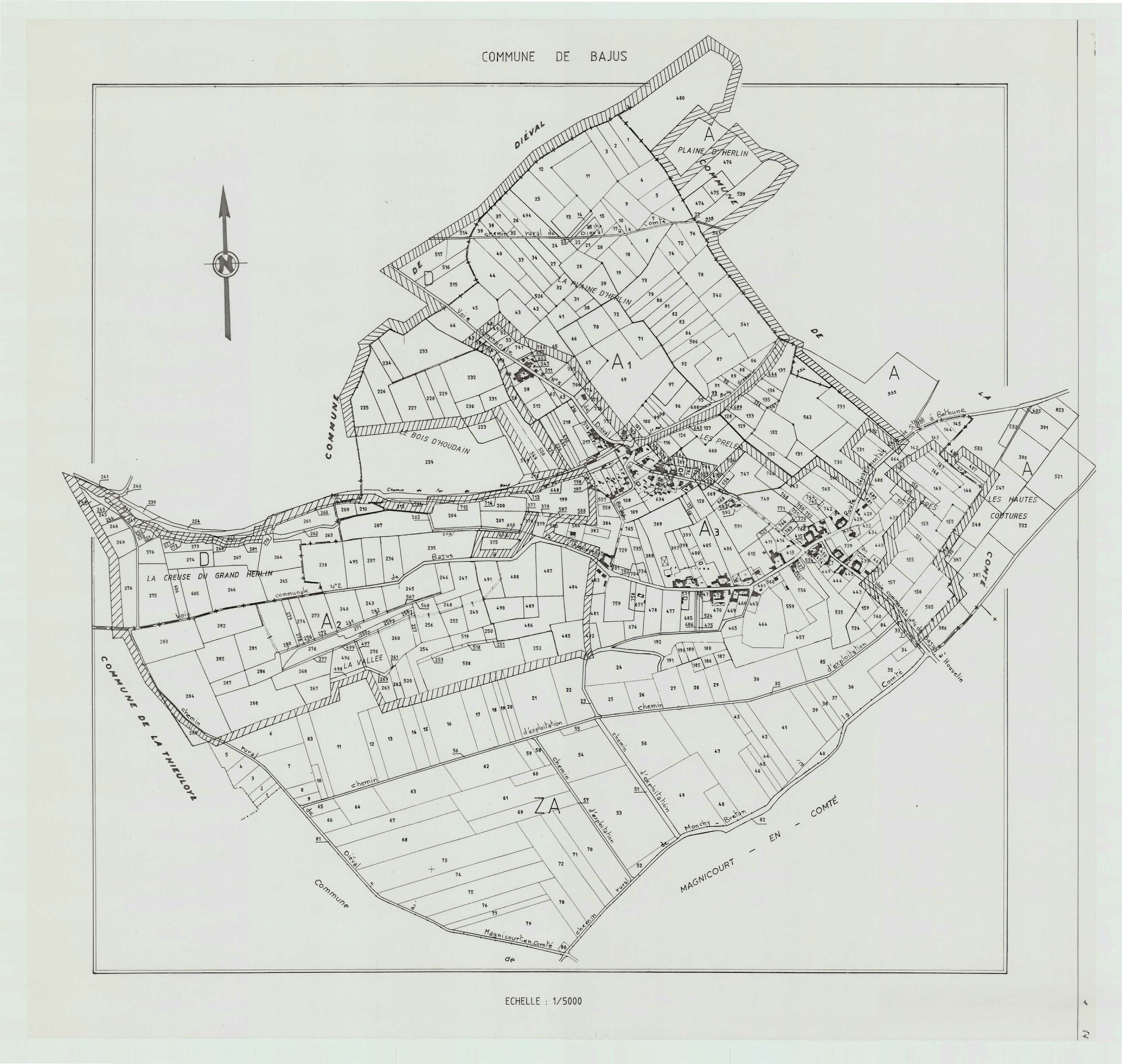 Bajus - Plan cadastral : tableau d'assemblage antérieur au remembrement.