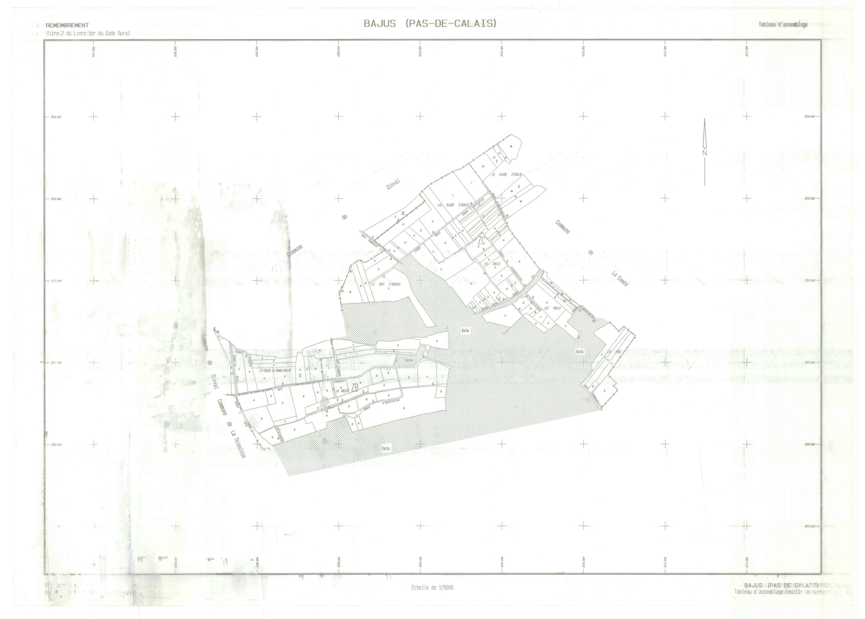 Bajus - Plan cadastral : tableau d'assemblage postérieur au remembrement.