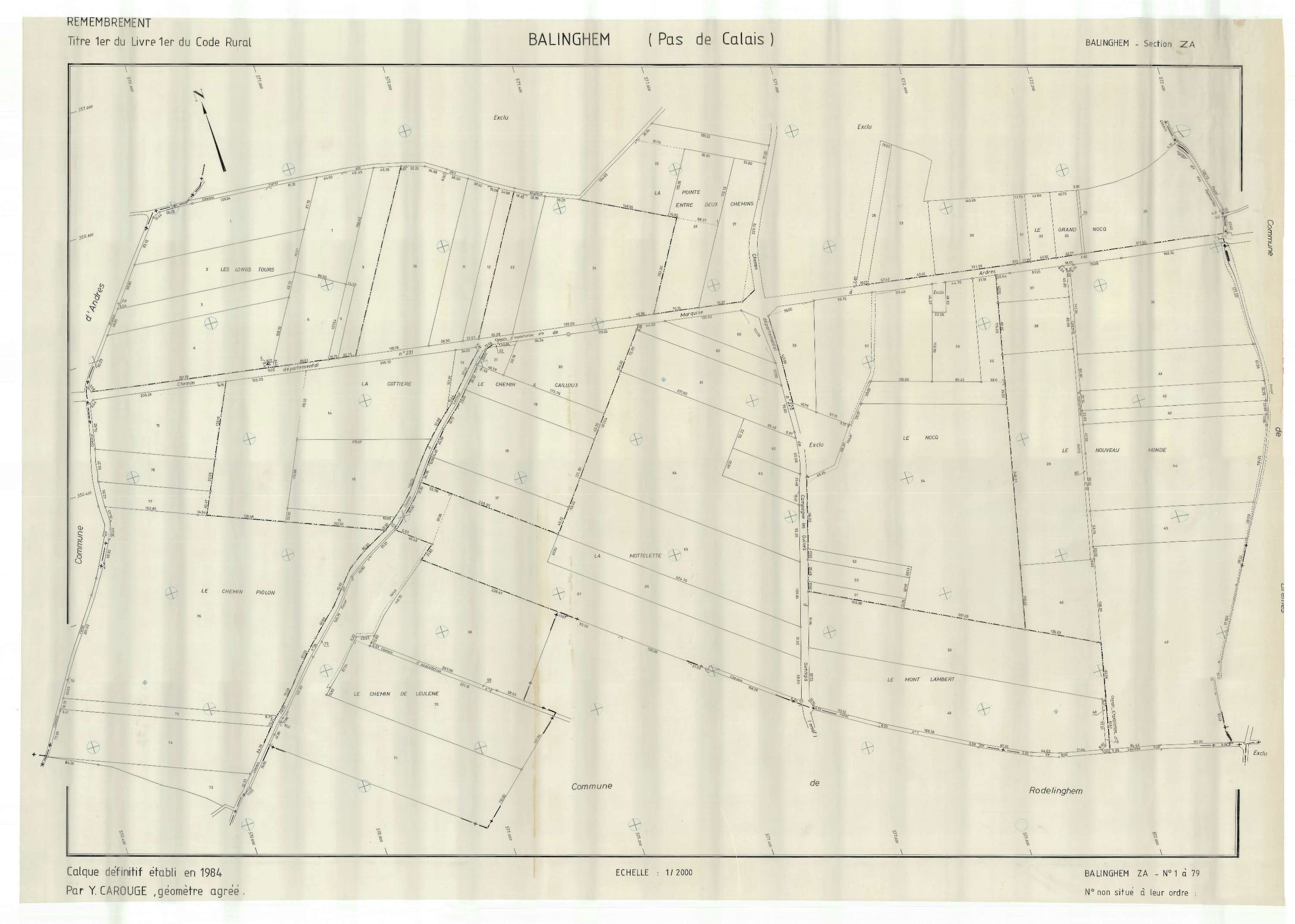 Balinghem - Plan de remembrement : section ZA.