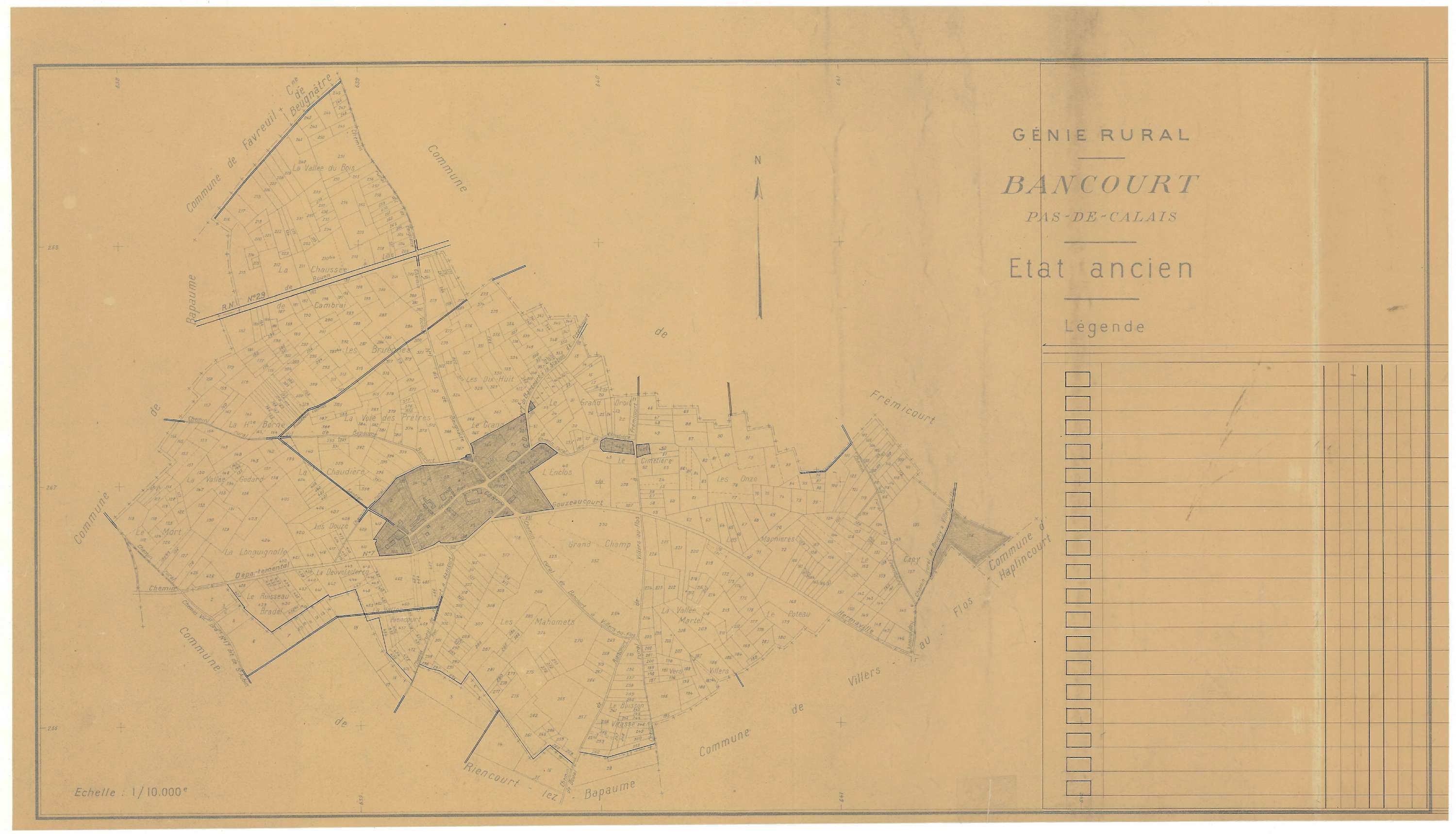Bancourt - Plan cadastral : tableau d'assemblage antérieur au remembrement.