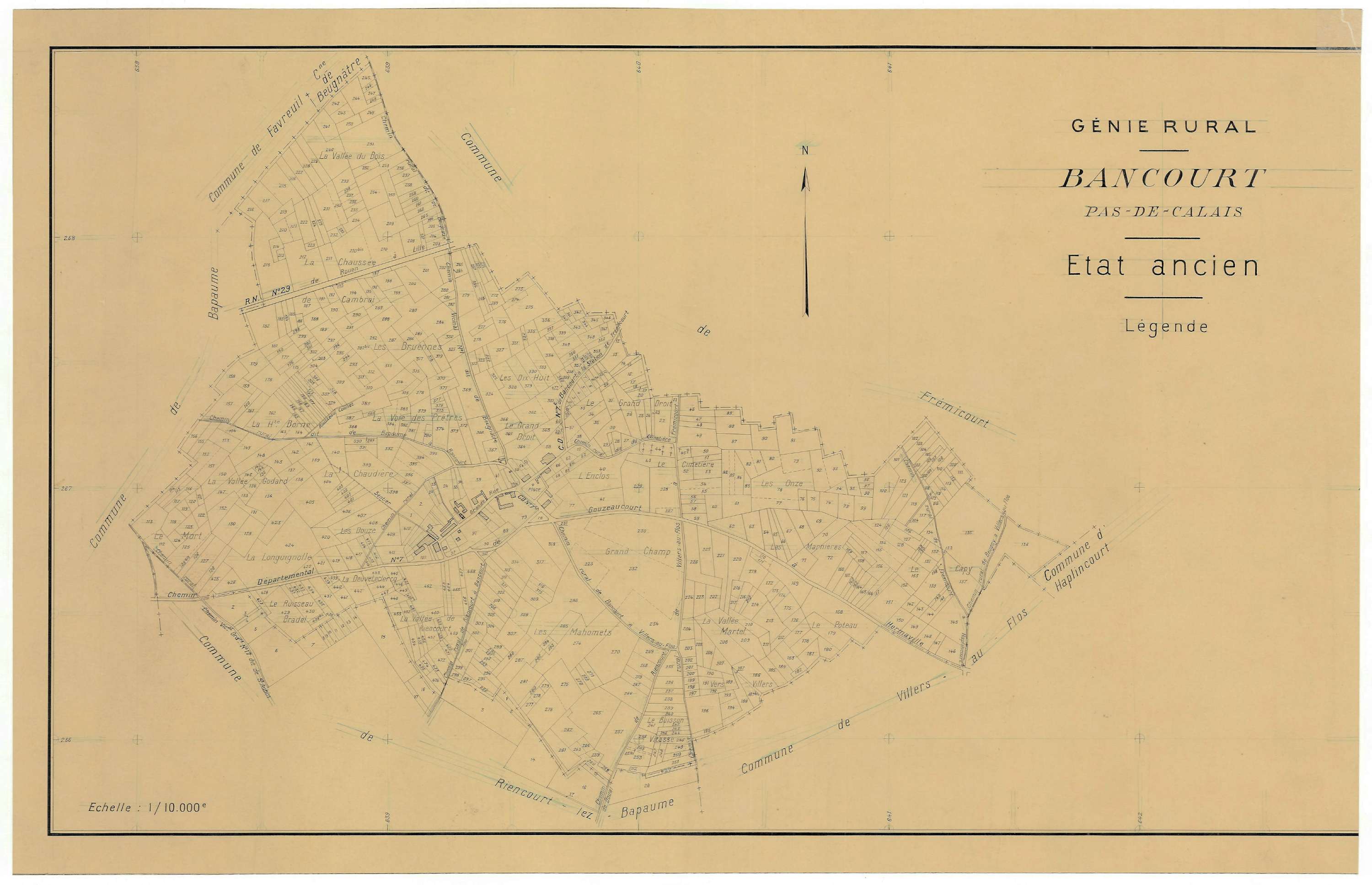 Bancourt - Plan cadastral : tableau d'assemblage antérieur au remembrement.