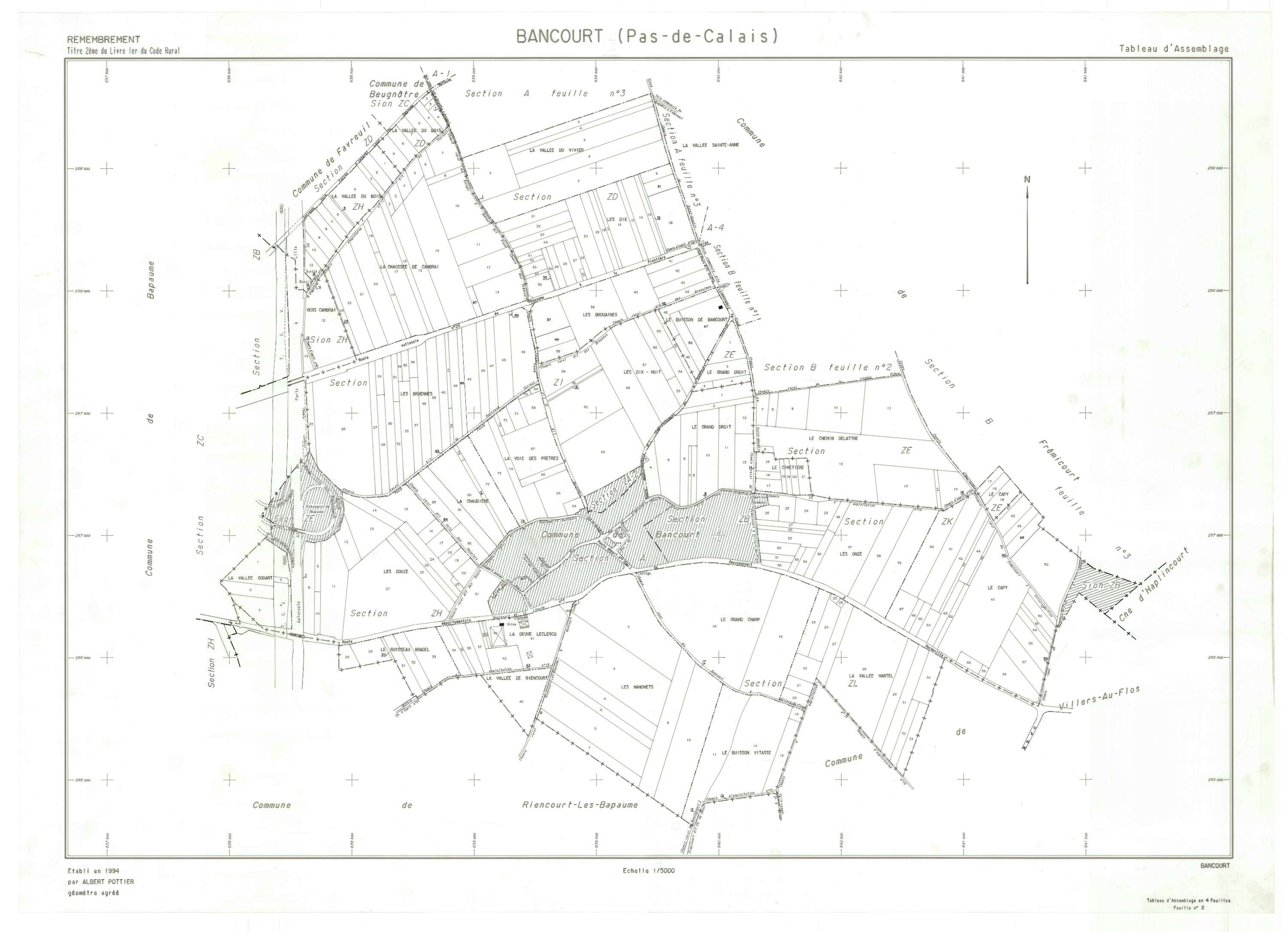 Bancourt - Plan cadastral : tableau d'assemblage postérieur au remembrement.
