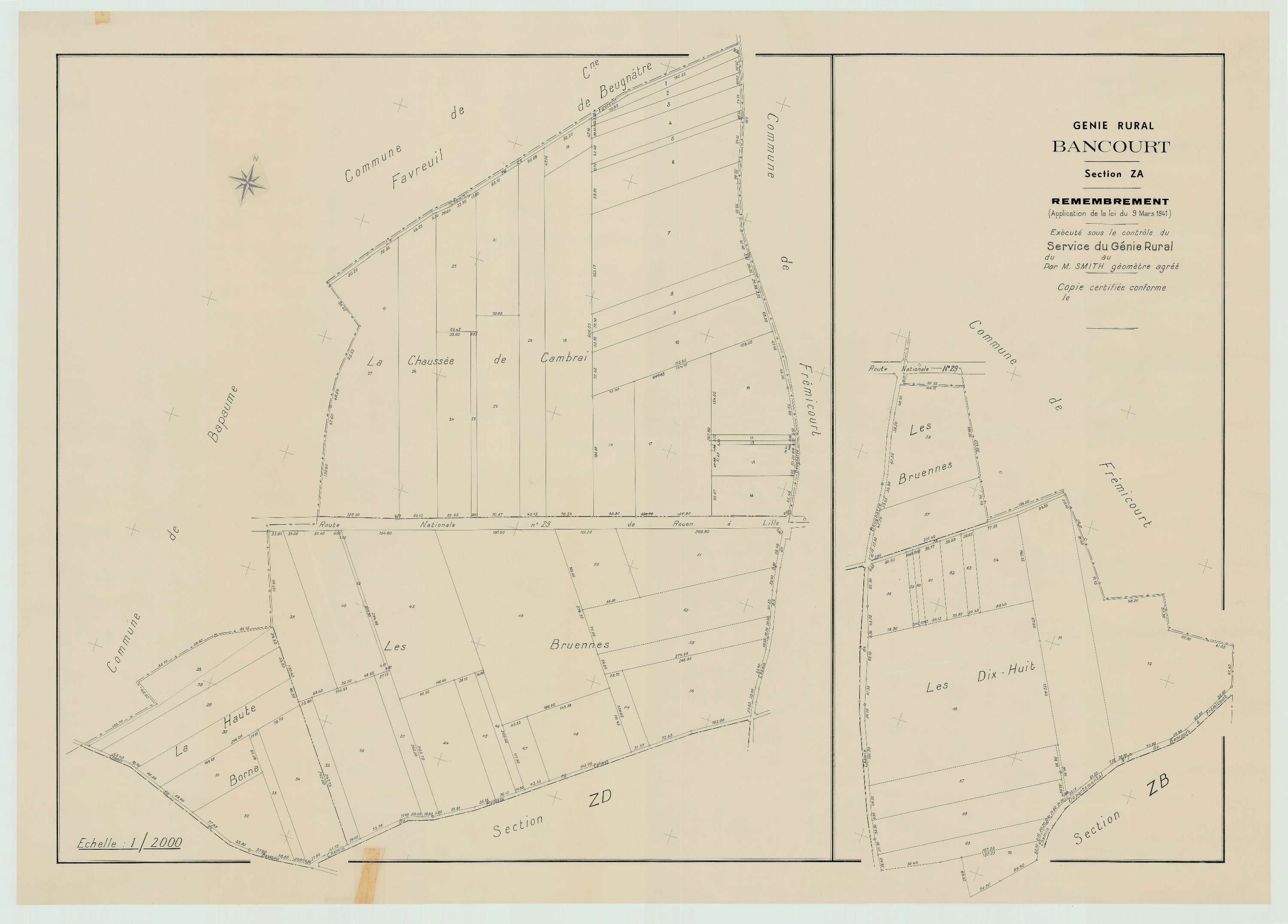 Bancourt - Plan de remembrement : section ZA.