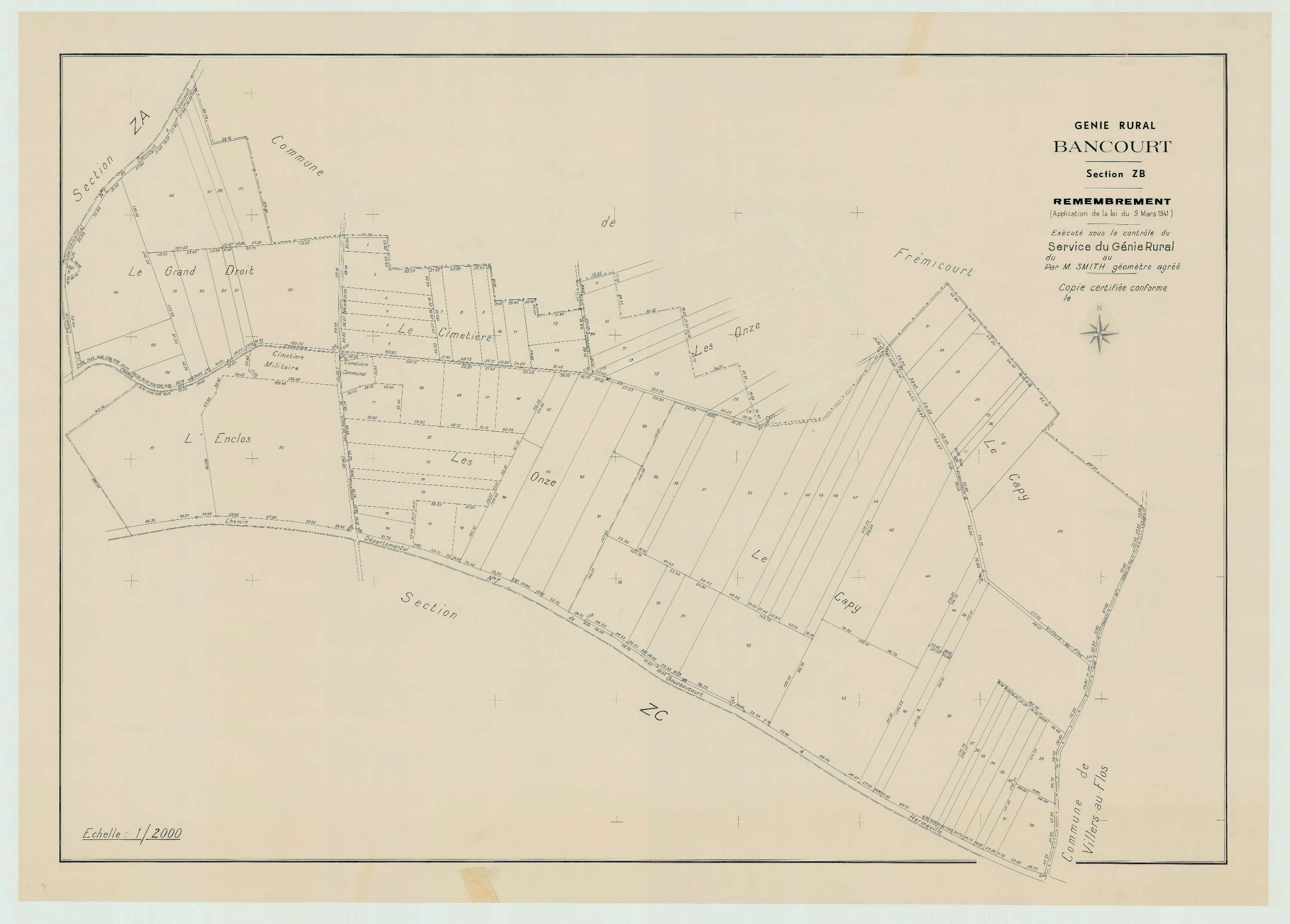 Bancourt - Plan de remembrement : section ZB.