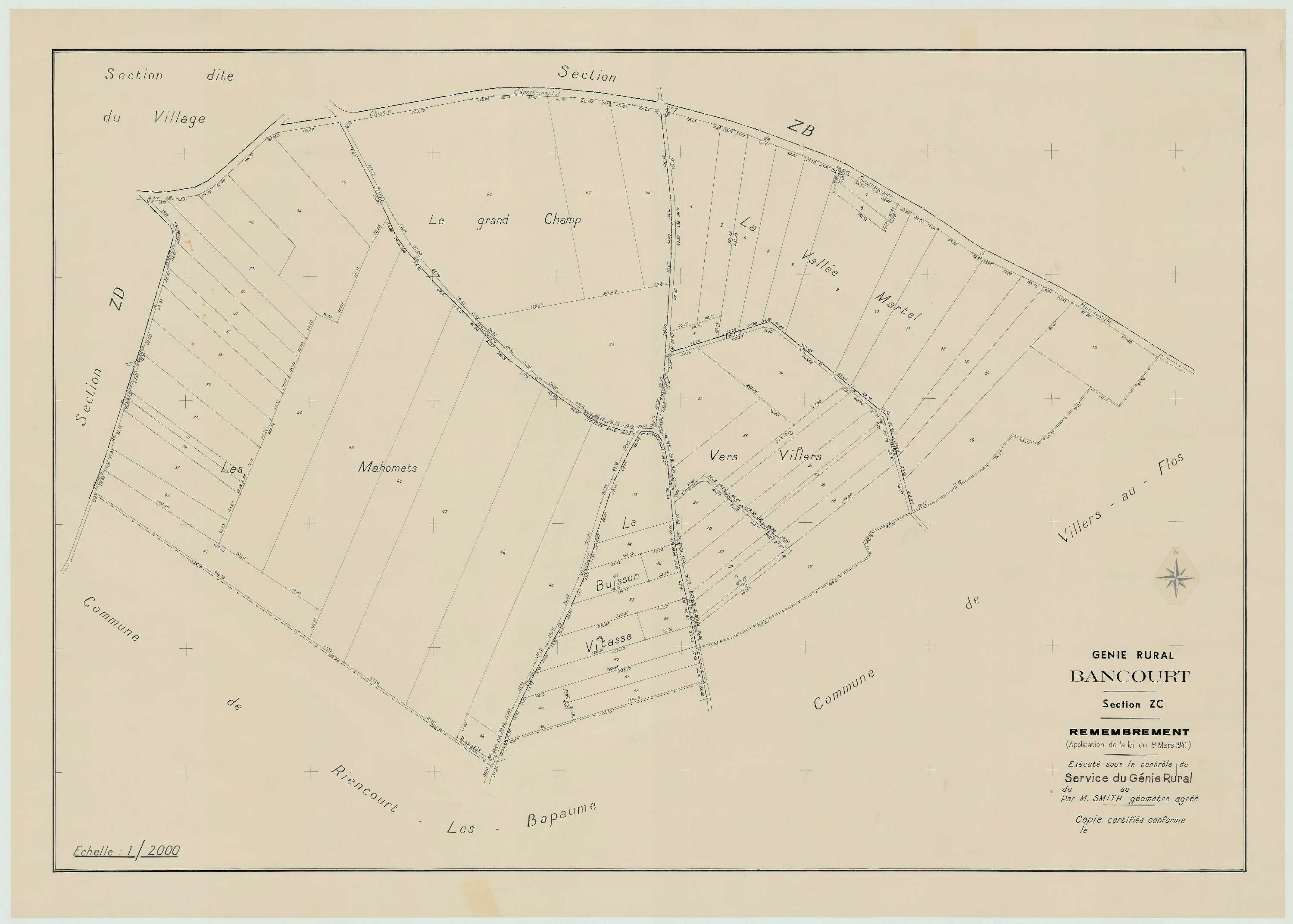 Bancourt - Plan de remembrement : section ZC.