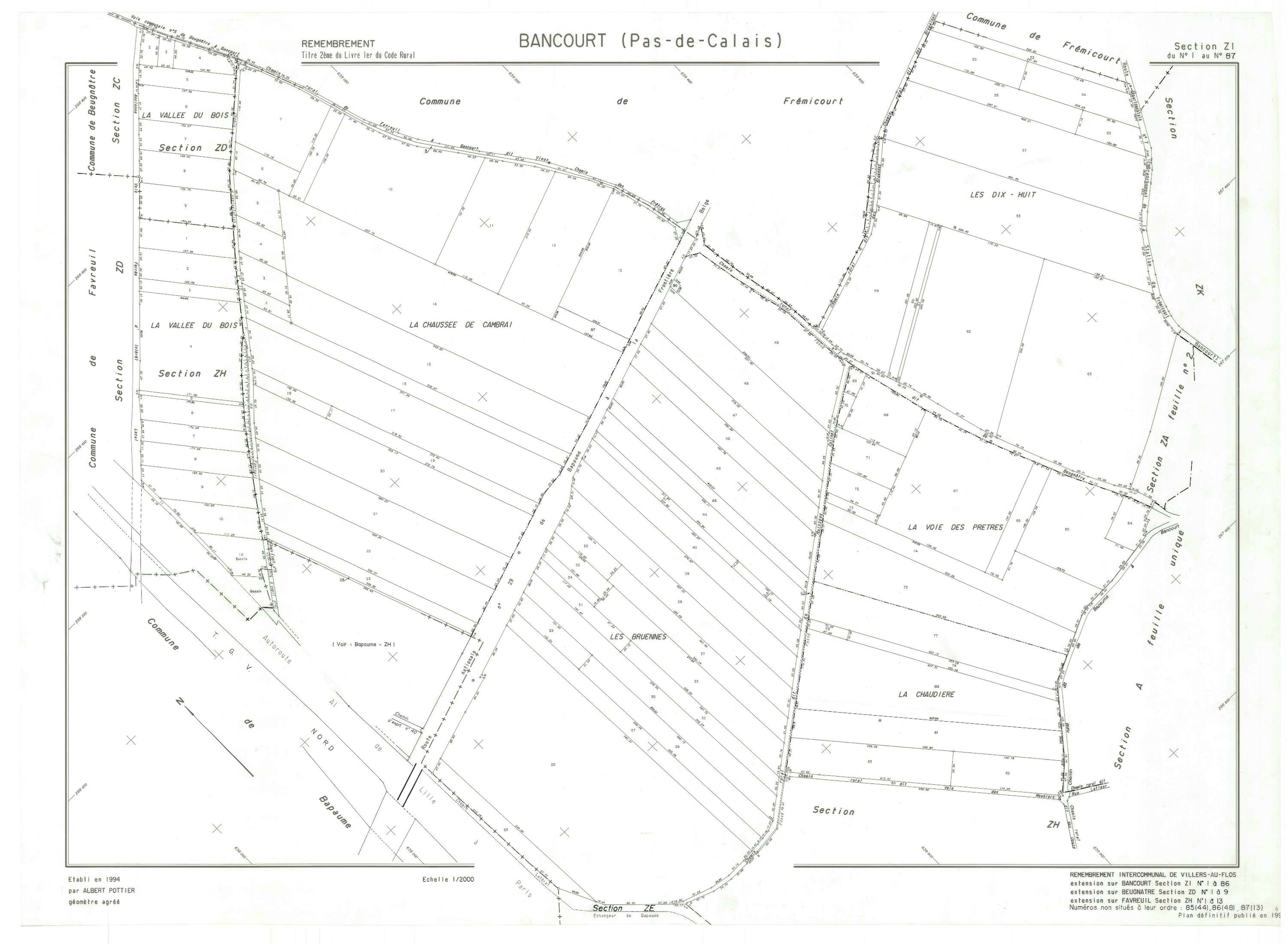 Bancourt - Plan de remembrement : section ZI.