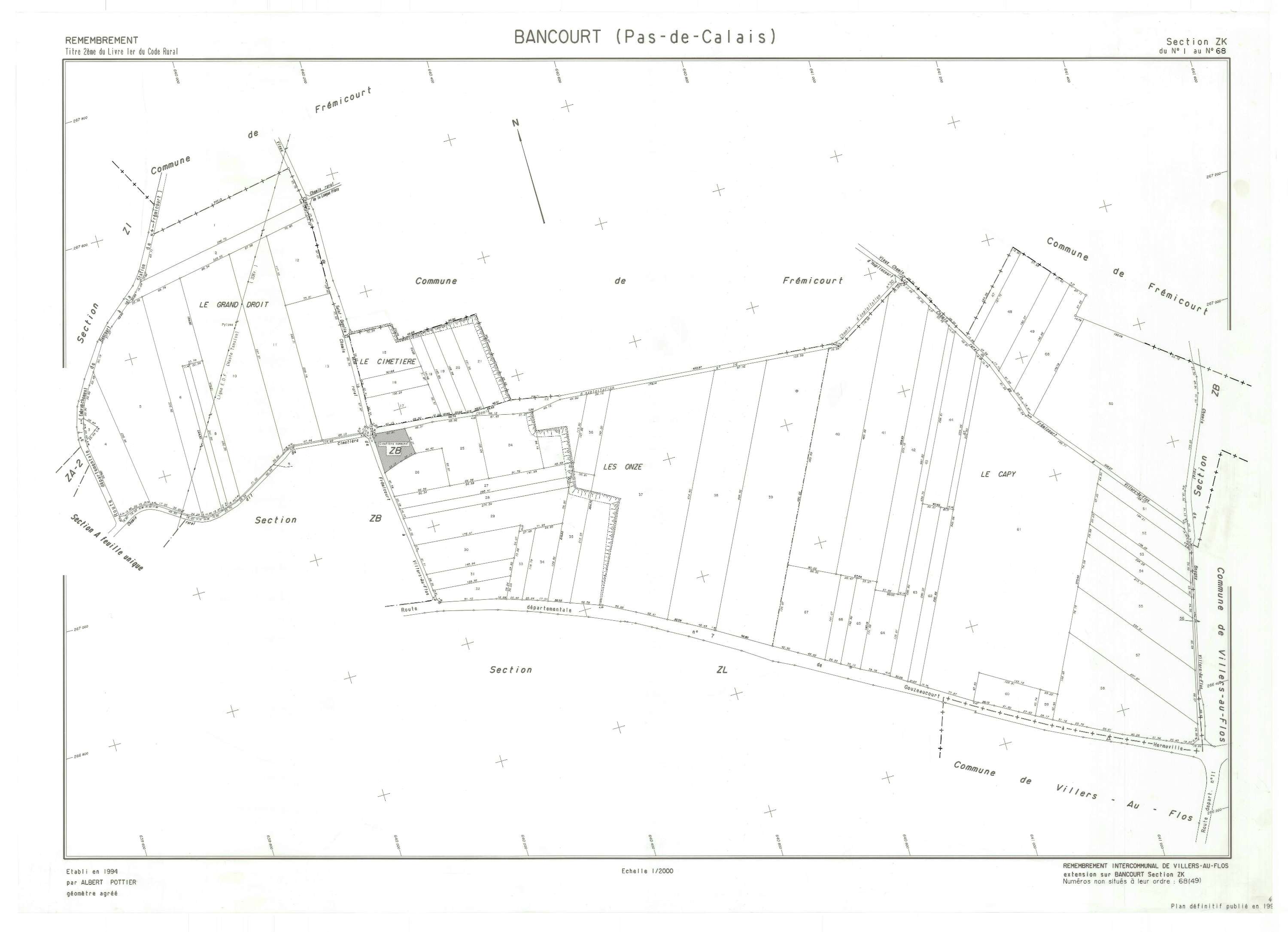 Bancourt - Plan de remembrement : section ZK.