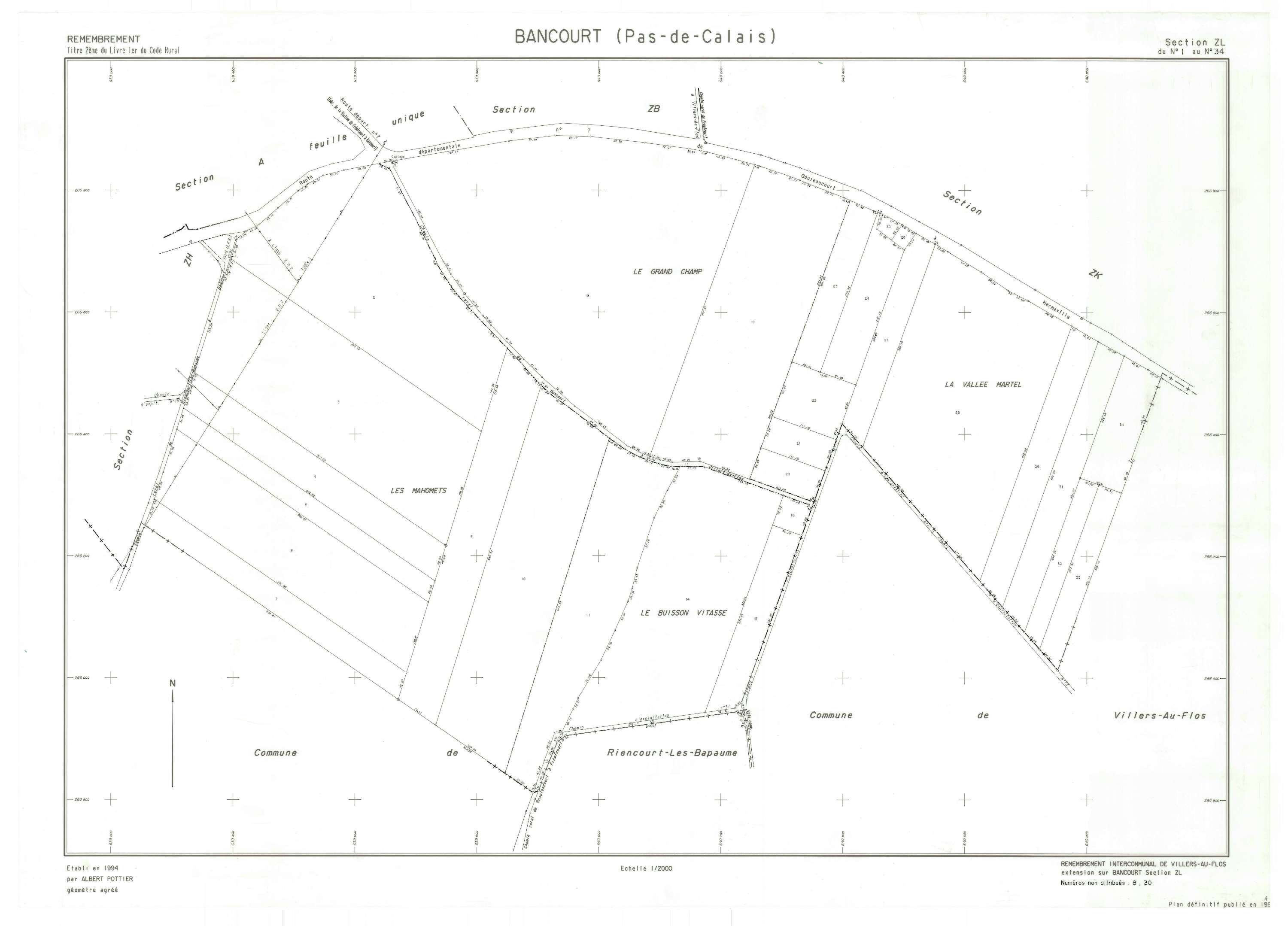 Bancourt - Plan de remembrement : section ZL.