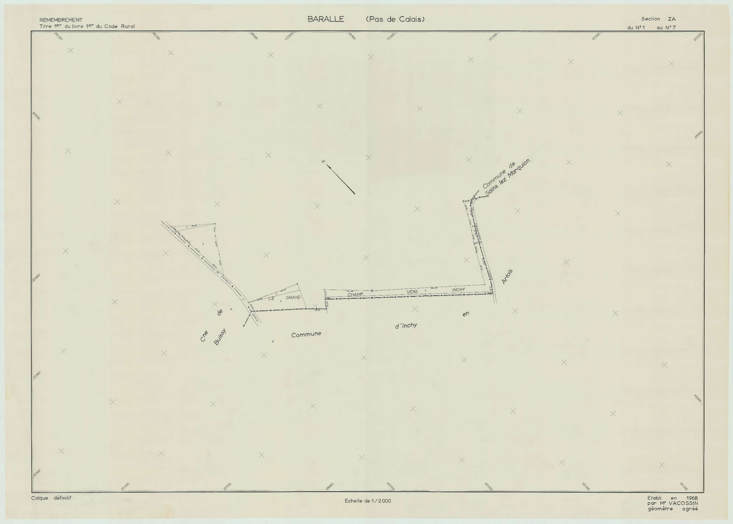 Baralle - Plan de remembrement : section ZA.