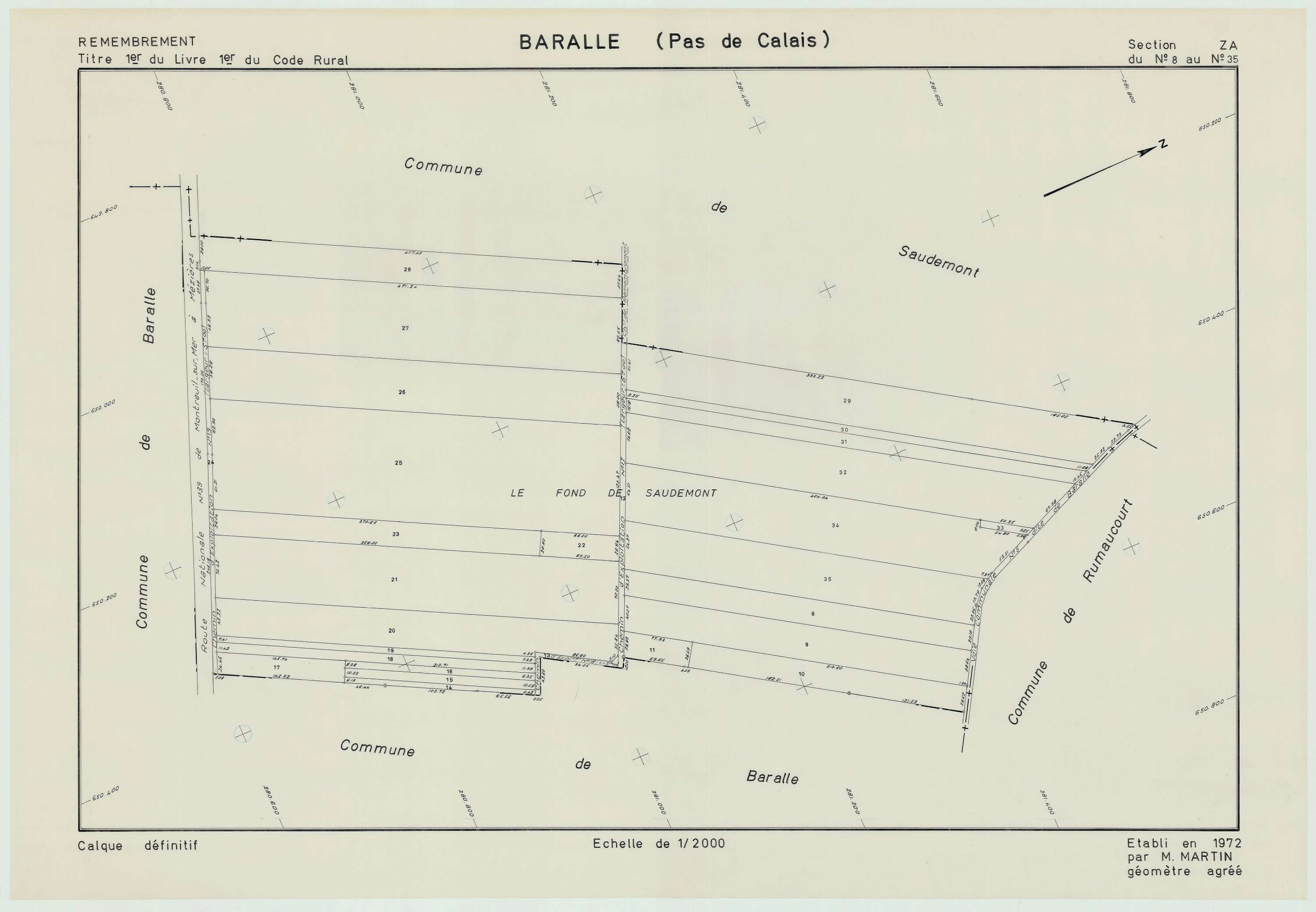 Baralle - Plan de remembrement : section ZA.