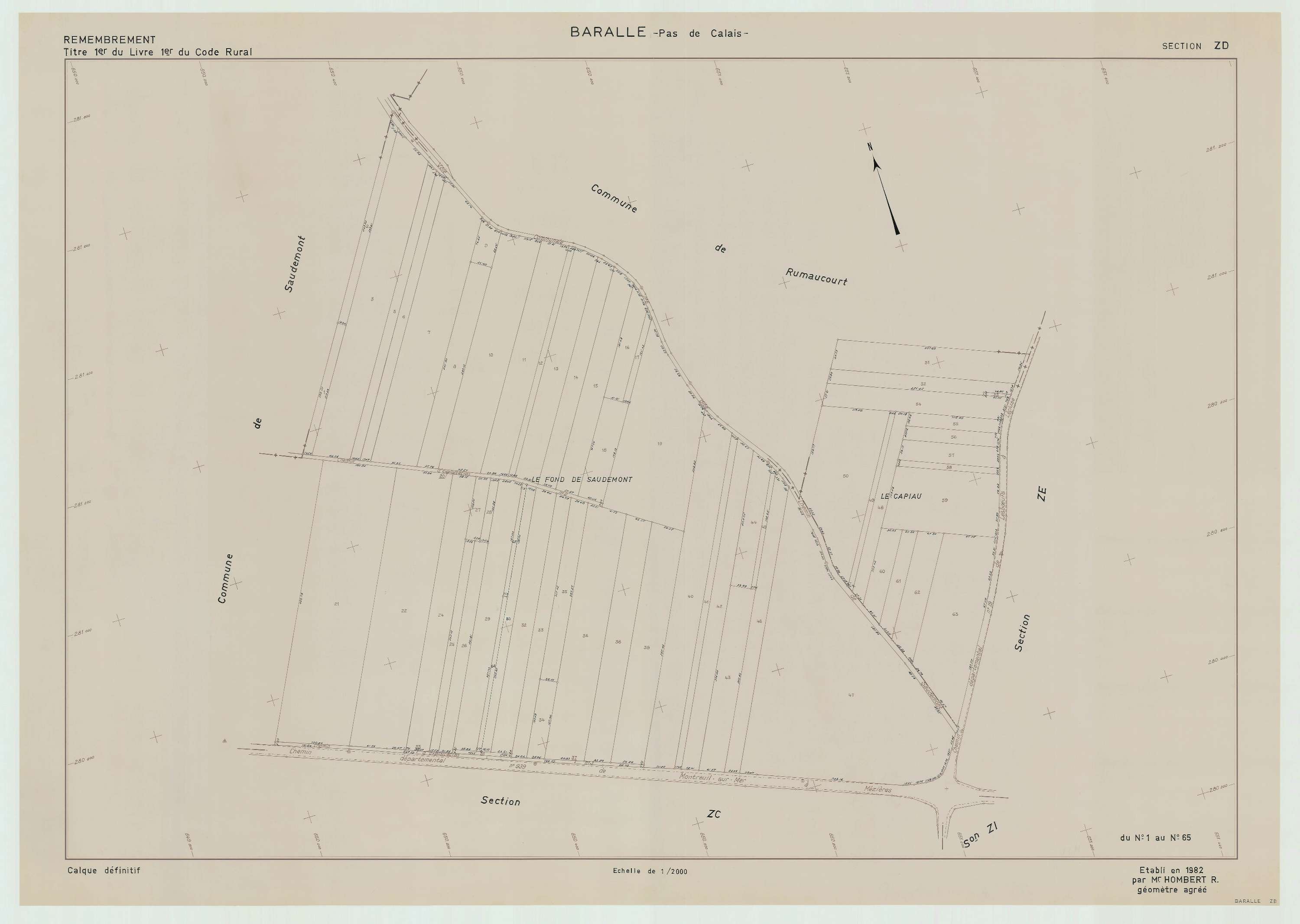 Baralle - Plan de remembrement : section ZD.