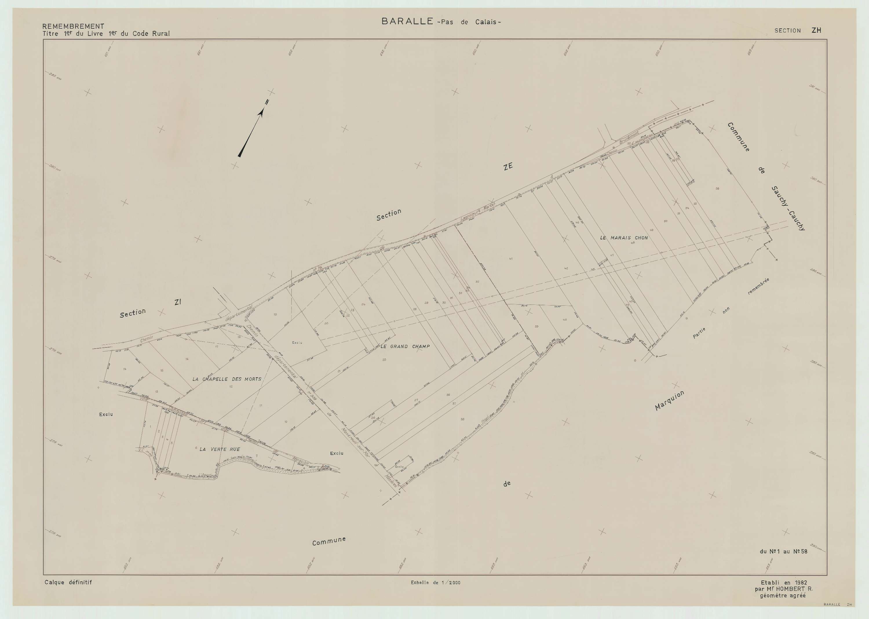 Baralle - Plan de remembrement : section ZH.