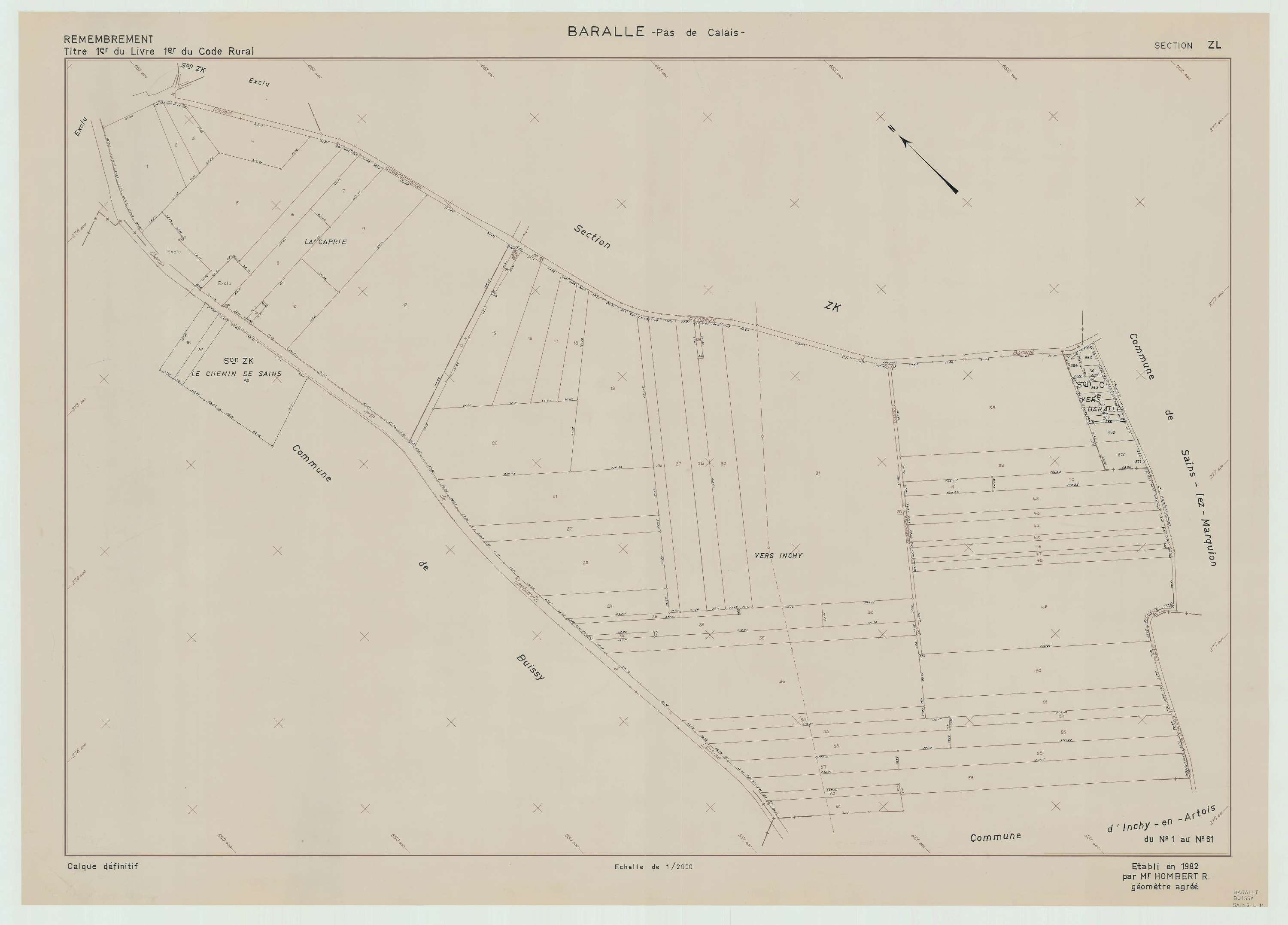 Baralle - Plan de remembrement : section ZL.
