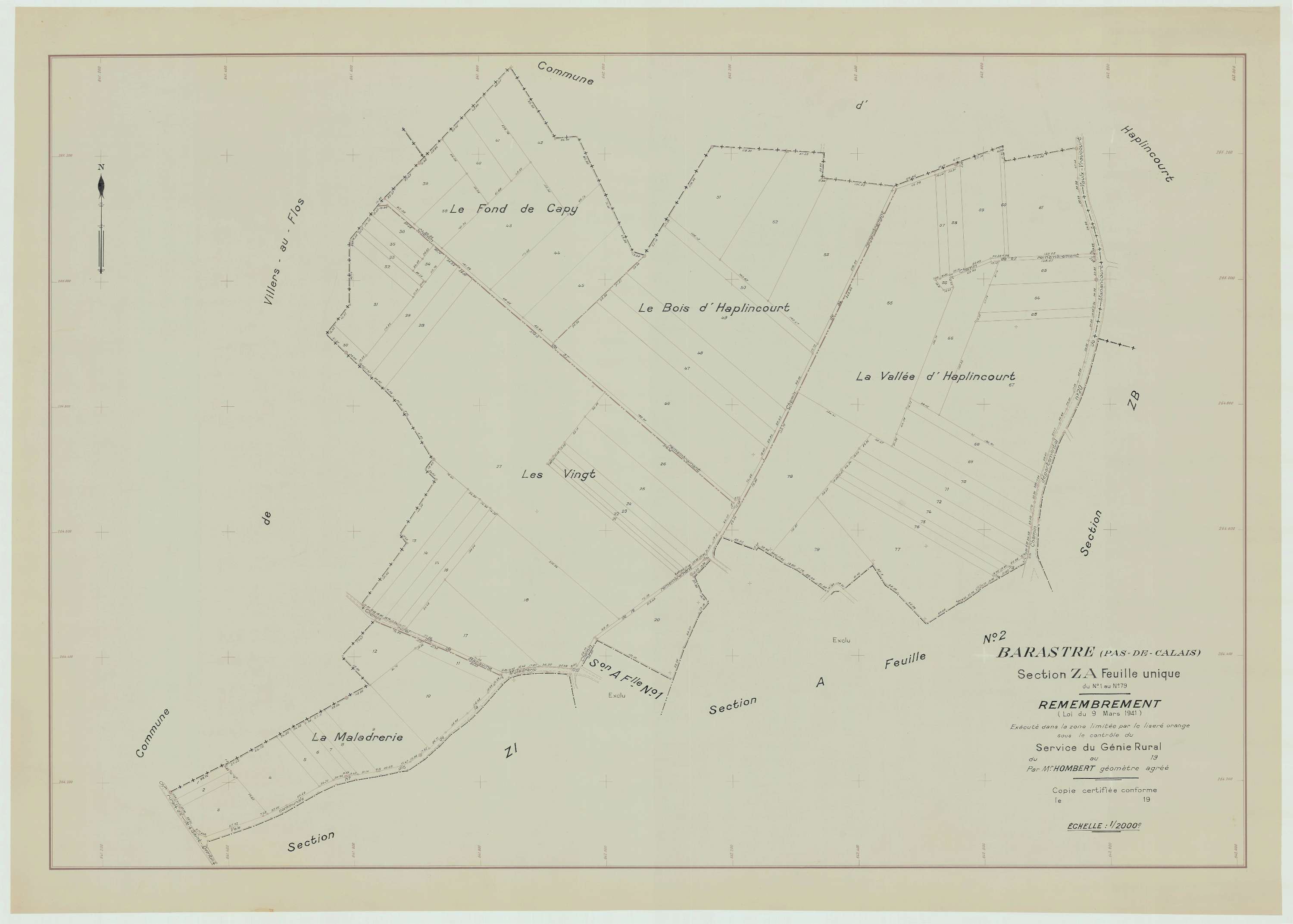 Barastre - Plan de remembrement : section ZA.