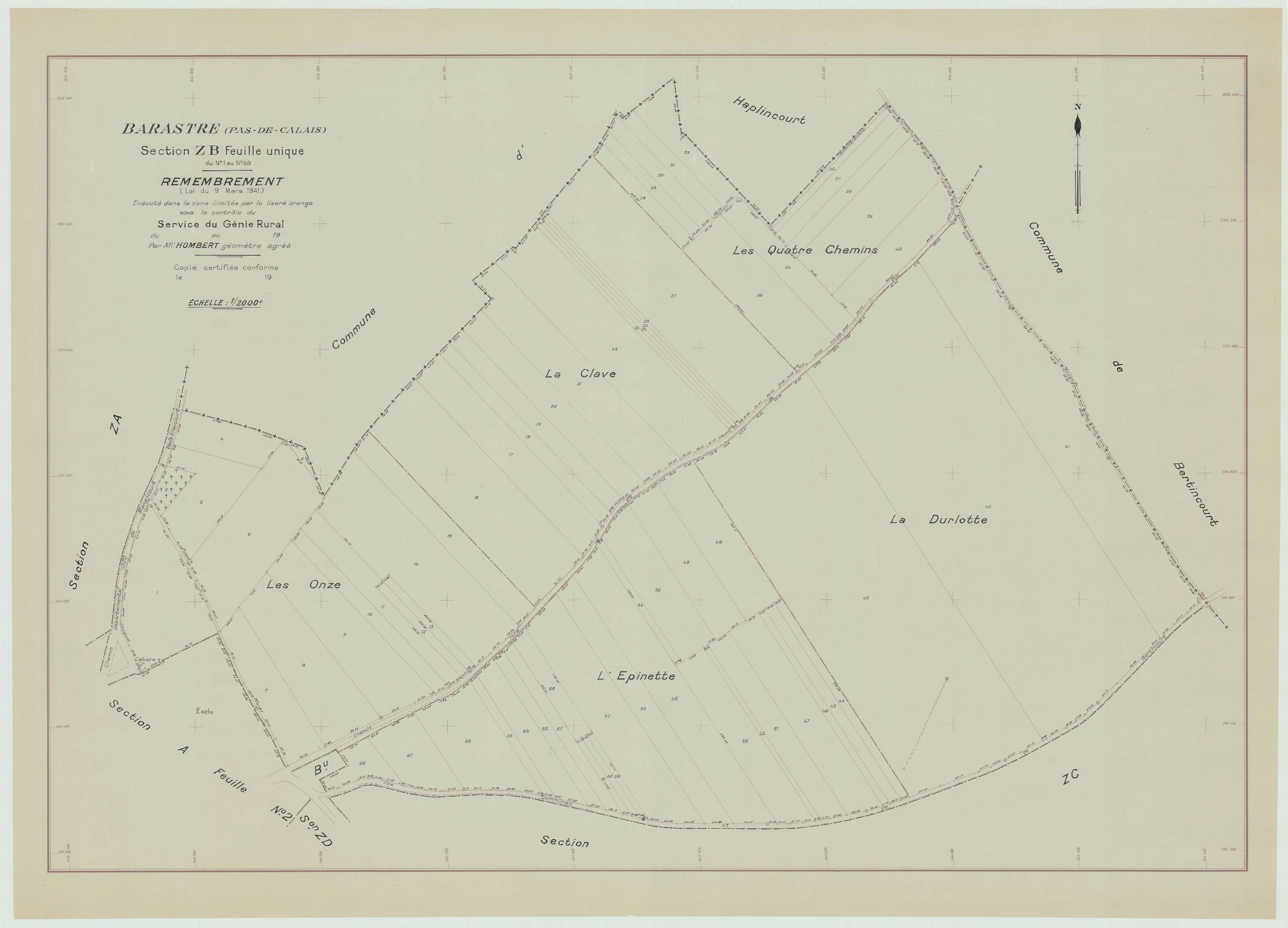 Barastre - Plan de remembrement : section ZB.