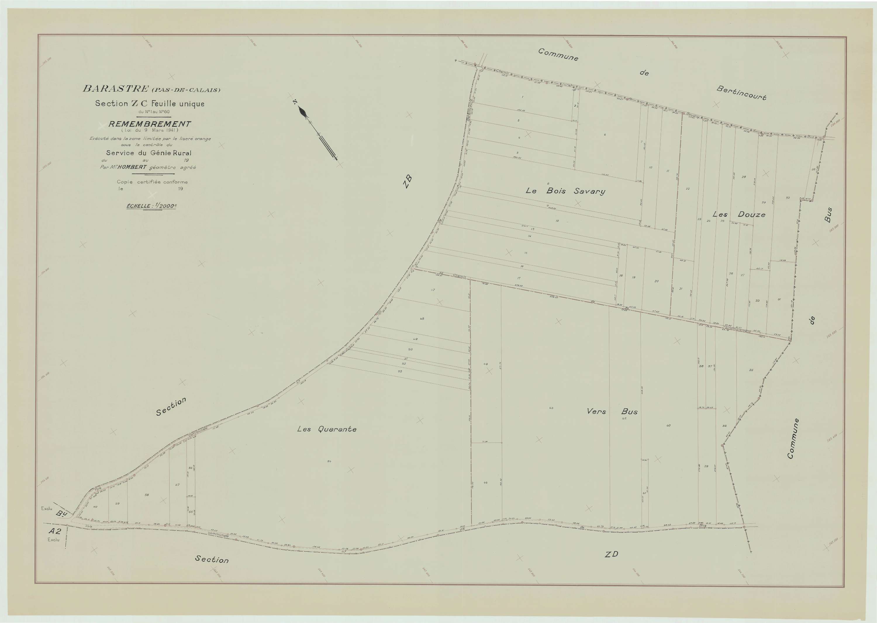 Barastre - Plan de remembrement : section ZC.