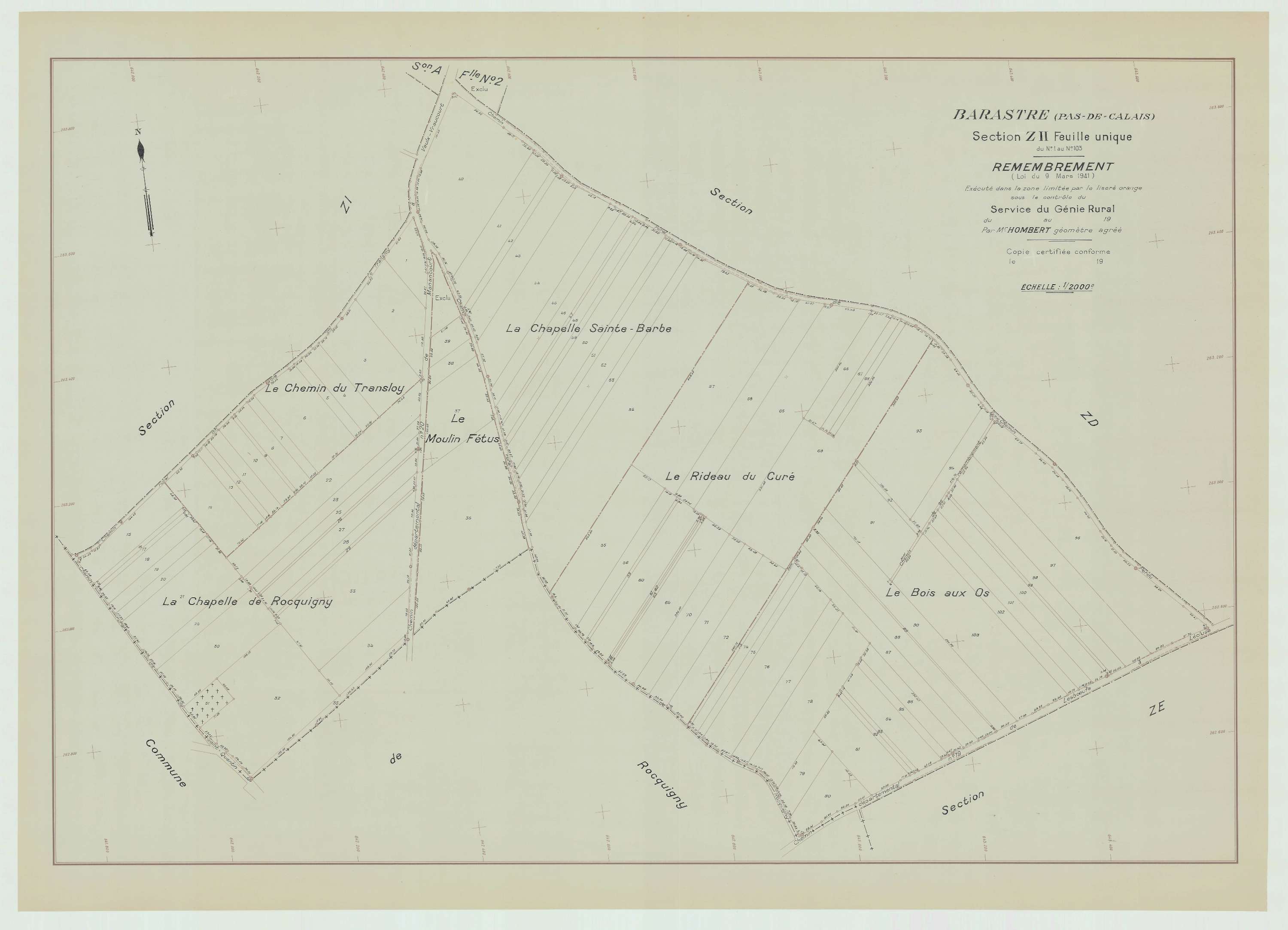 Barastre - Plan de remembrement : section ZH.