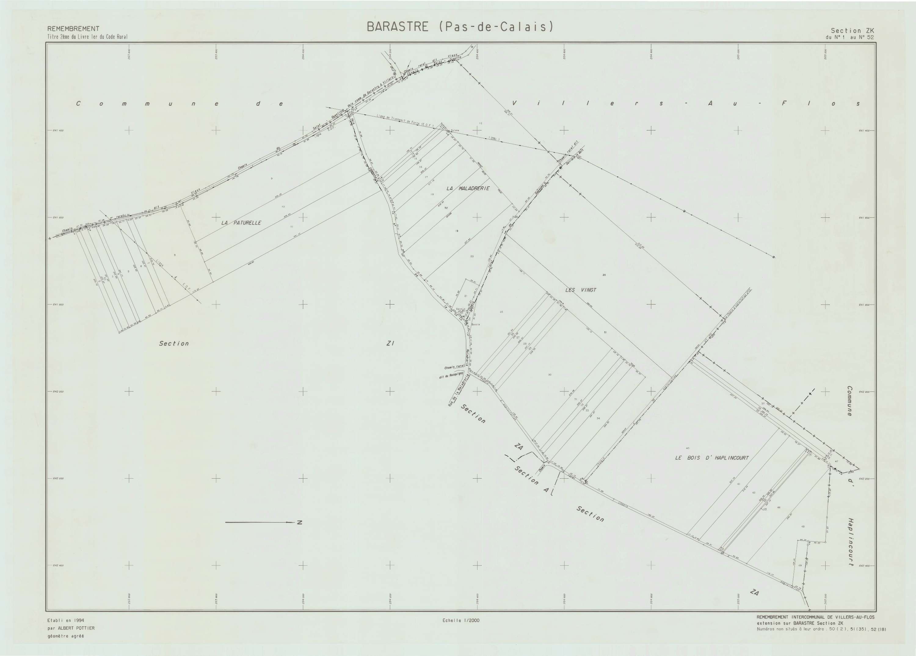 Barastre - Plan de remembrement : section ZK.