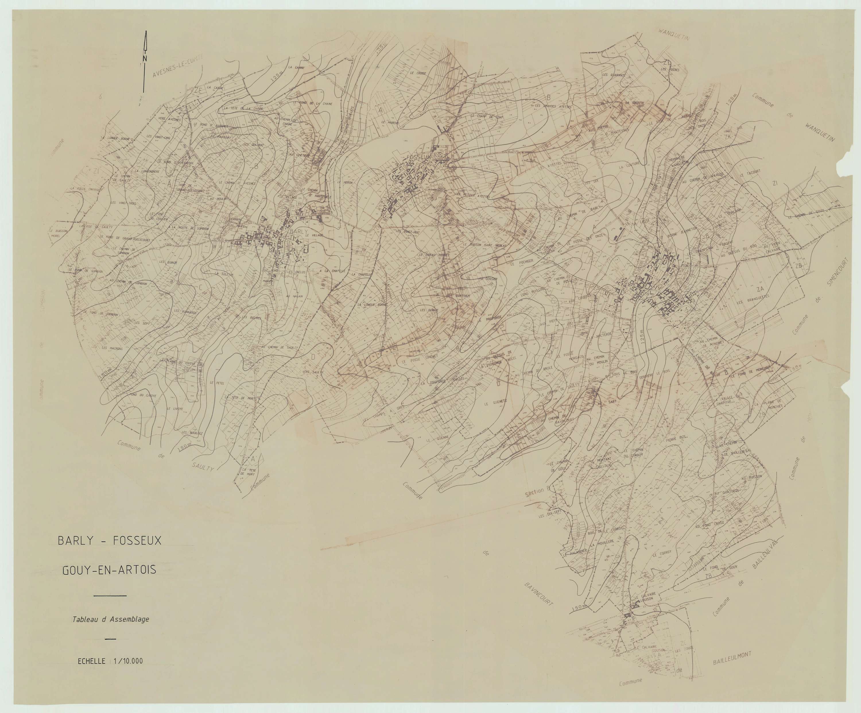 Barly - Plan cadastral : tableau d'assemblage antérieur au remembrement.
