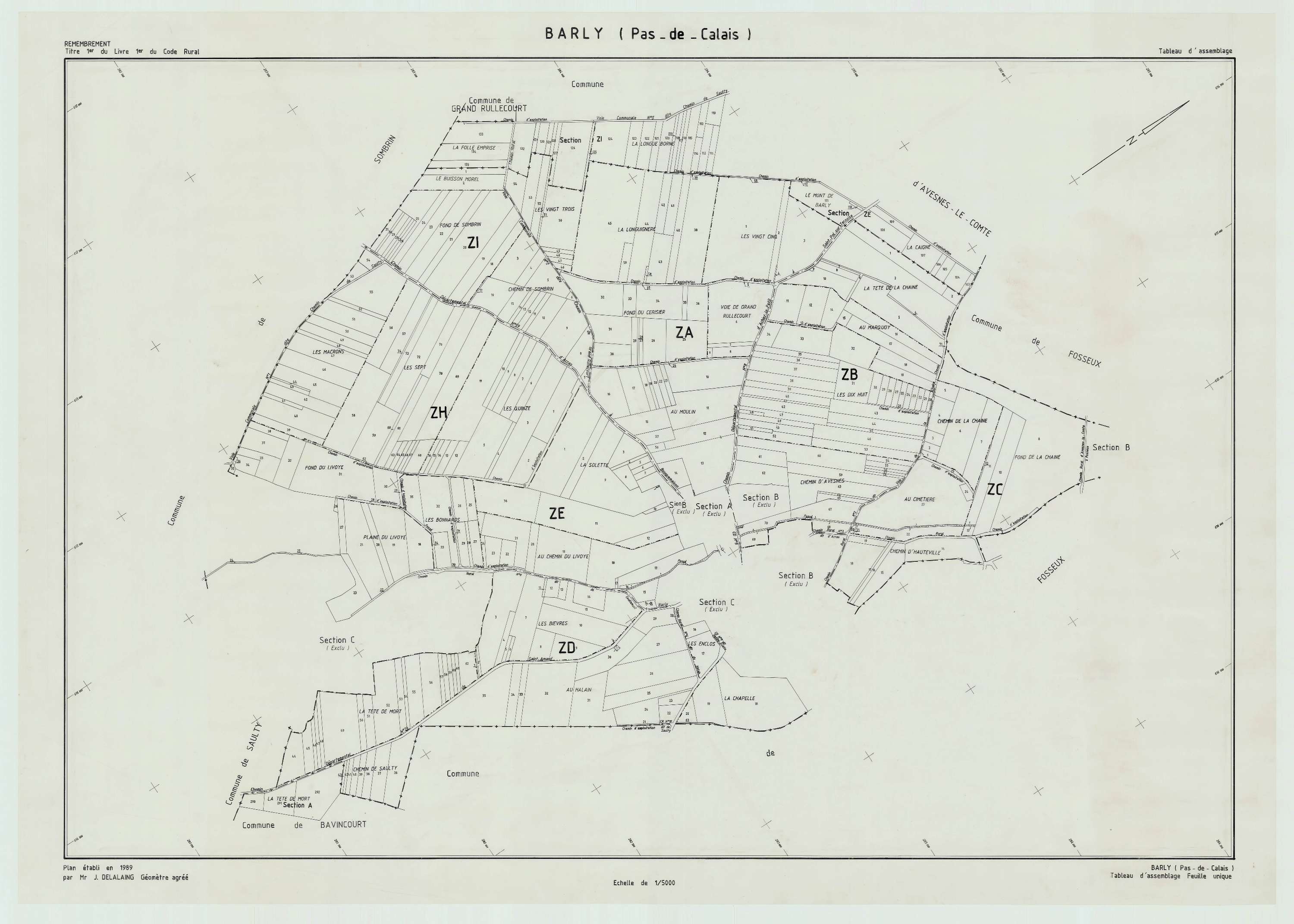 Barly - Plan cadastral : tableau d'assemblage postérieur au remembrement.