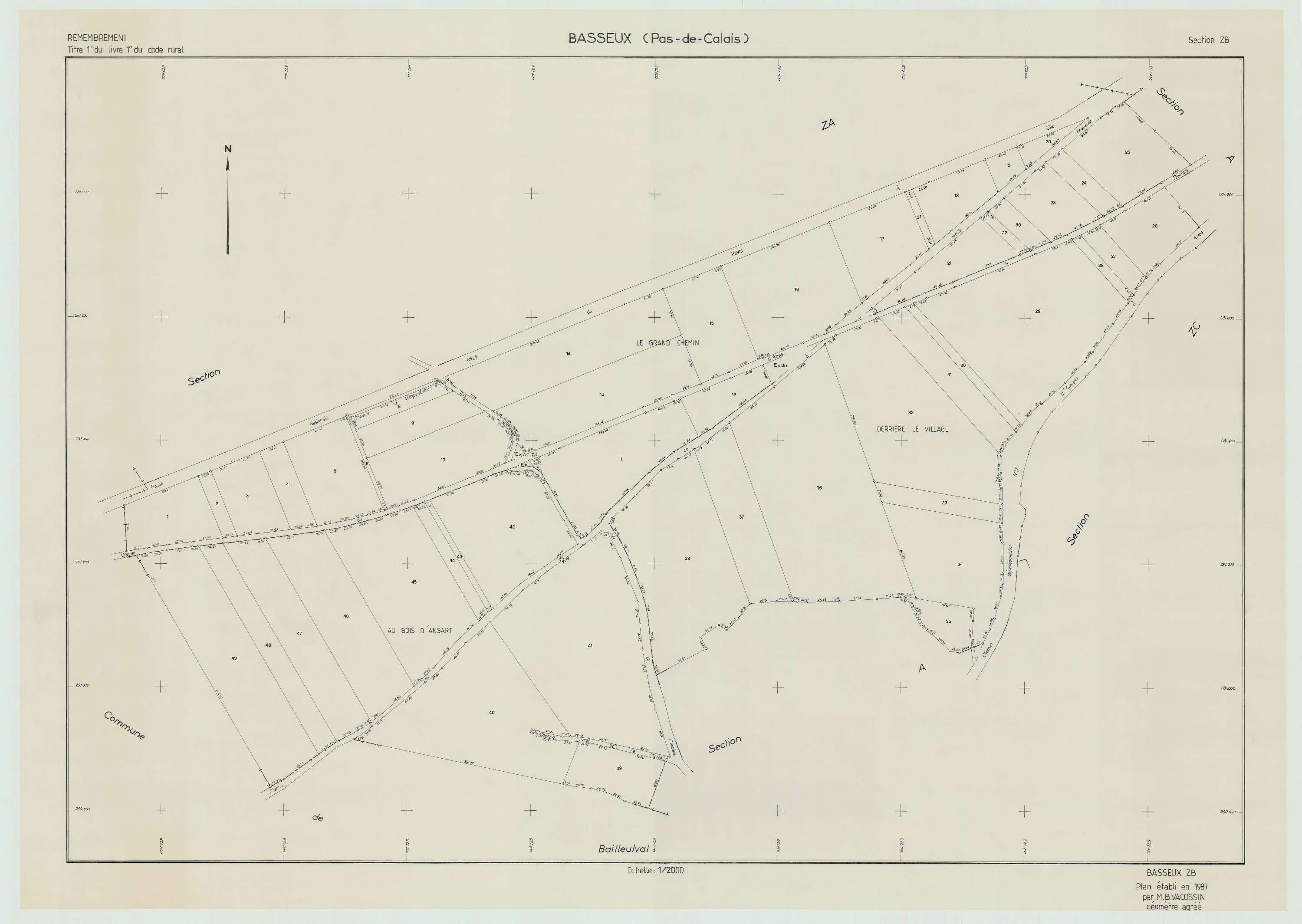 Basseux - Plan de remembrement : section ZB.