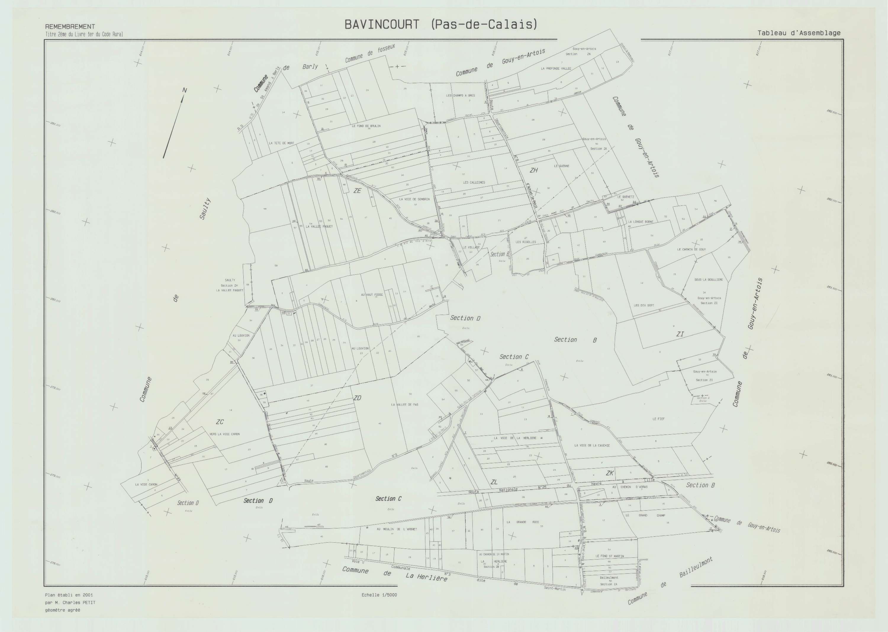 Bavincourt - Plan cadastral : tableau d'assemblage postérieur au remembrement.