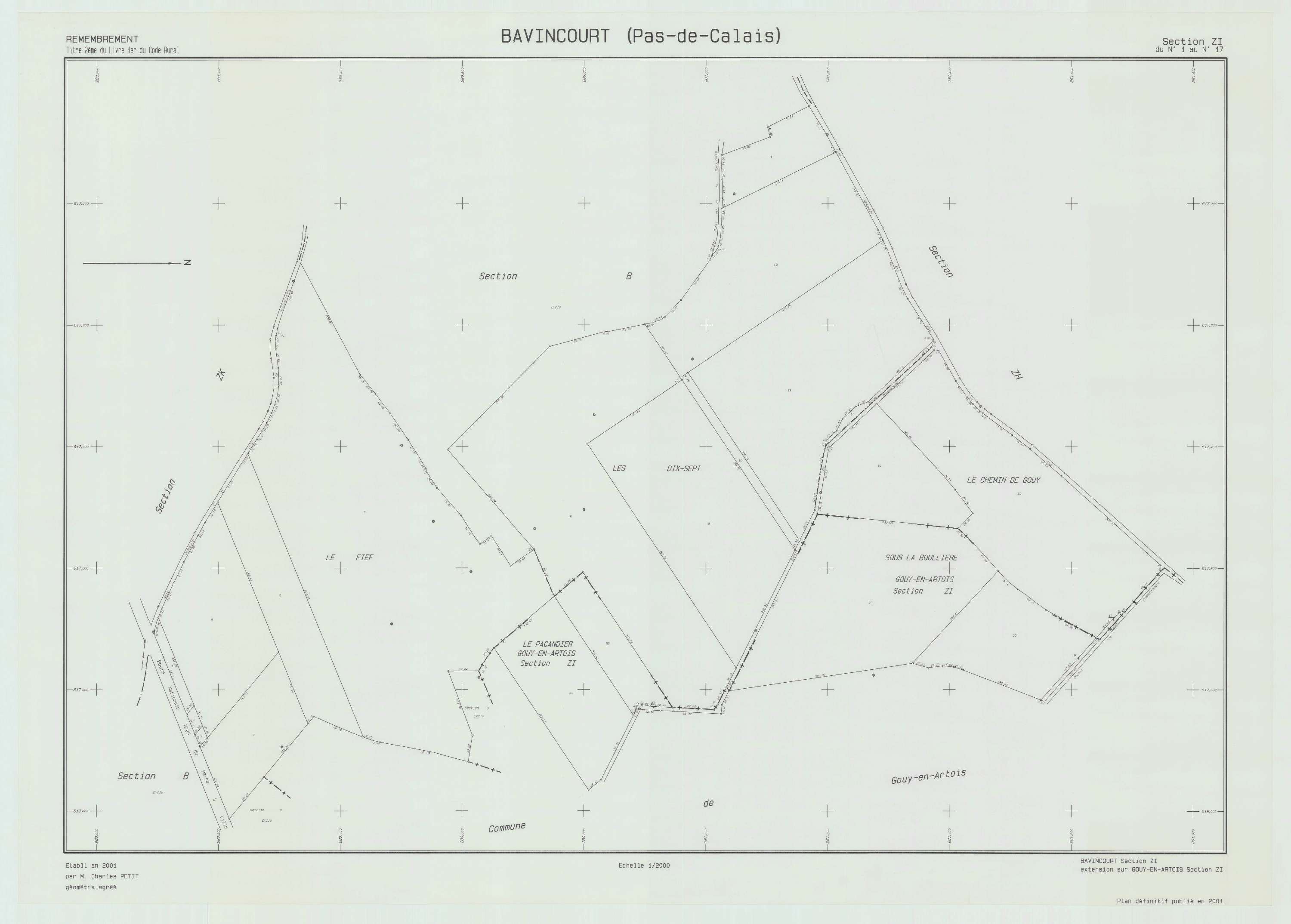 Bavincourt - Plan de remembrement : section ZI.